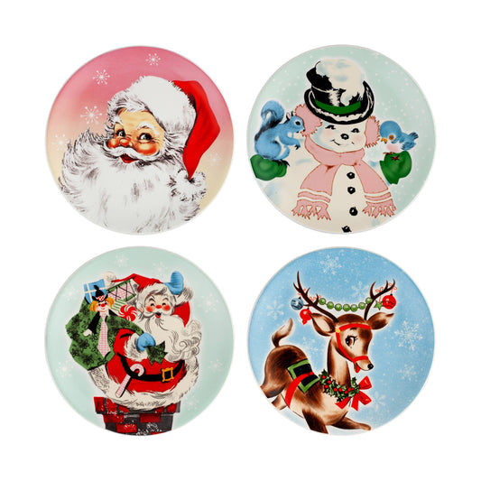 8 In. Set Of 4 Nostalgic Ceramic Character Plates - Pastel