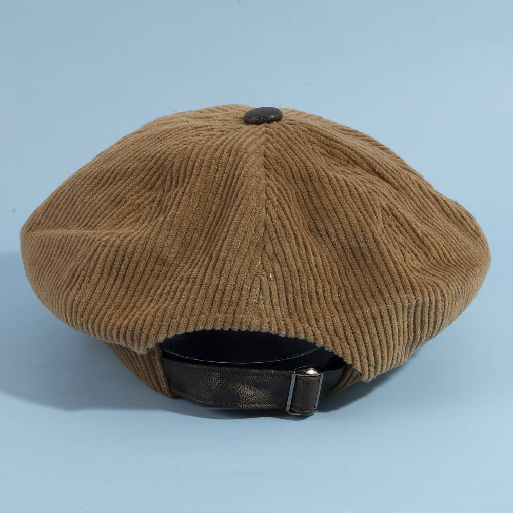 Corduroy Newsboy Hat With Vegan Leather Brim