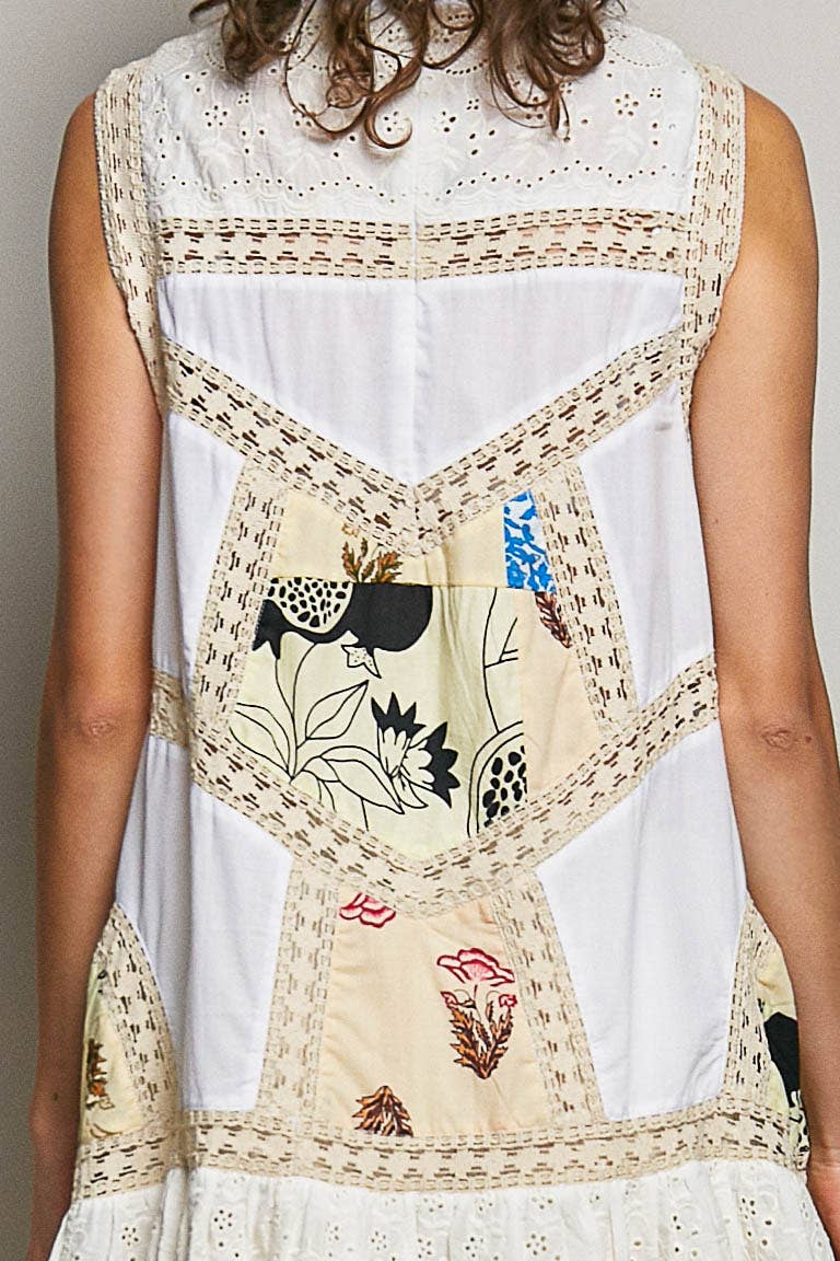 Boho Printed Scalloped Edge Eyelet Lace Mini Dress
