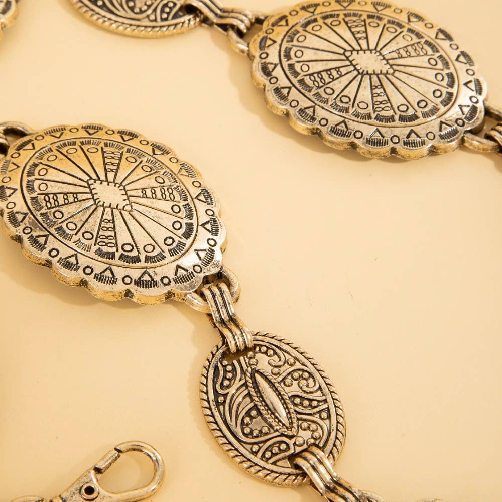 Ornate Oval Western Concho Disc Chain Belt