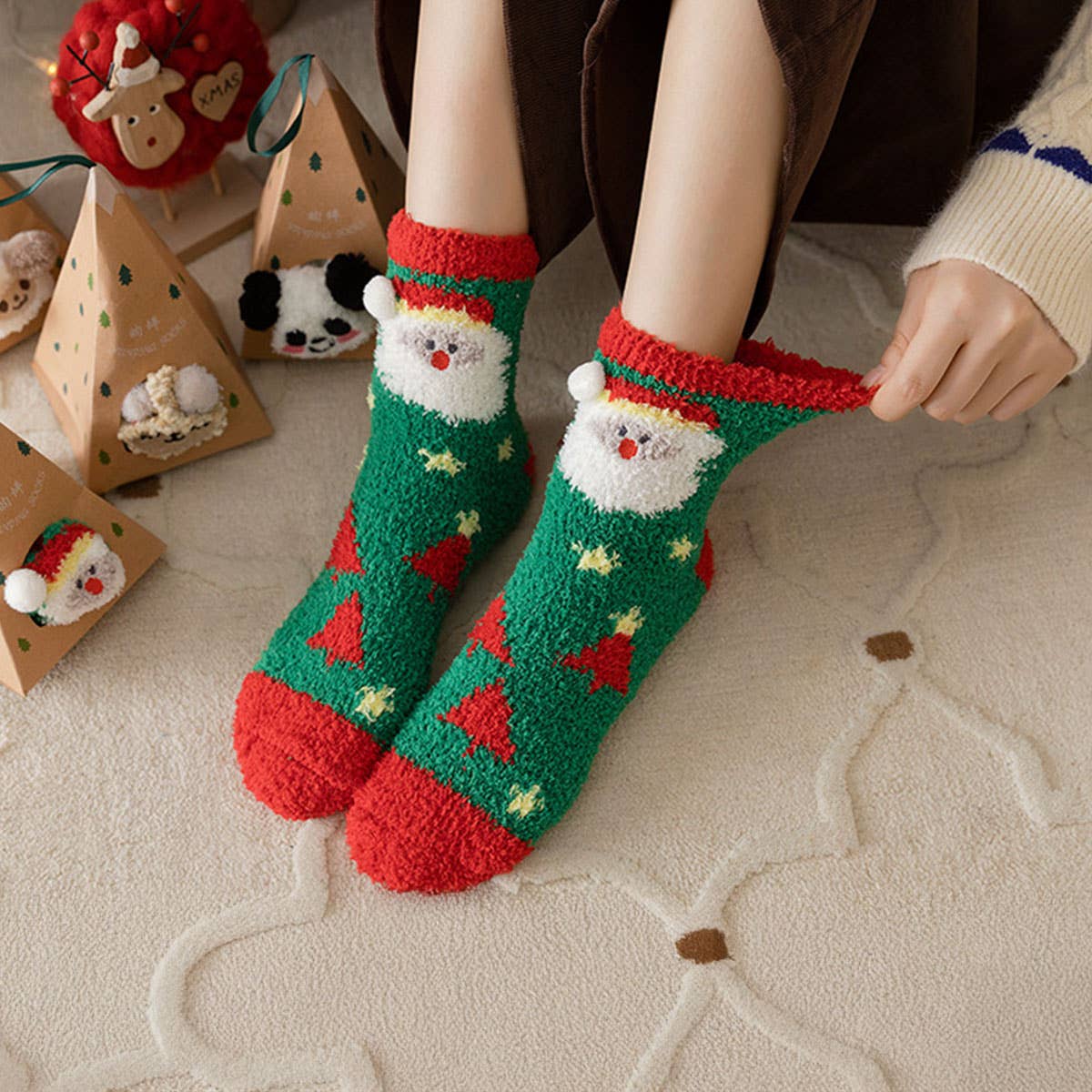 Fuzzy Christmas Socks in an Ornament