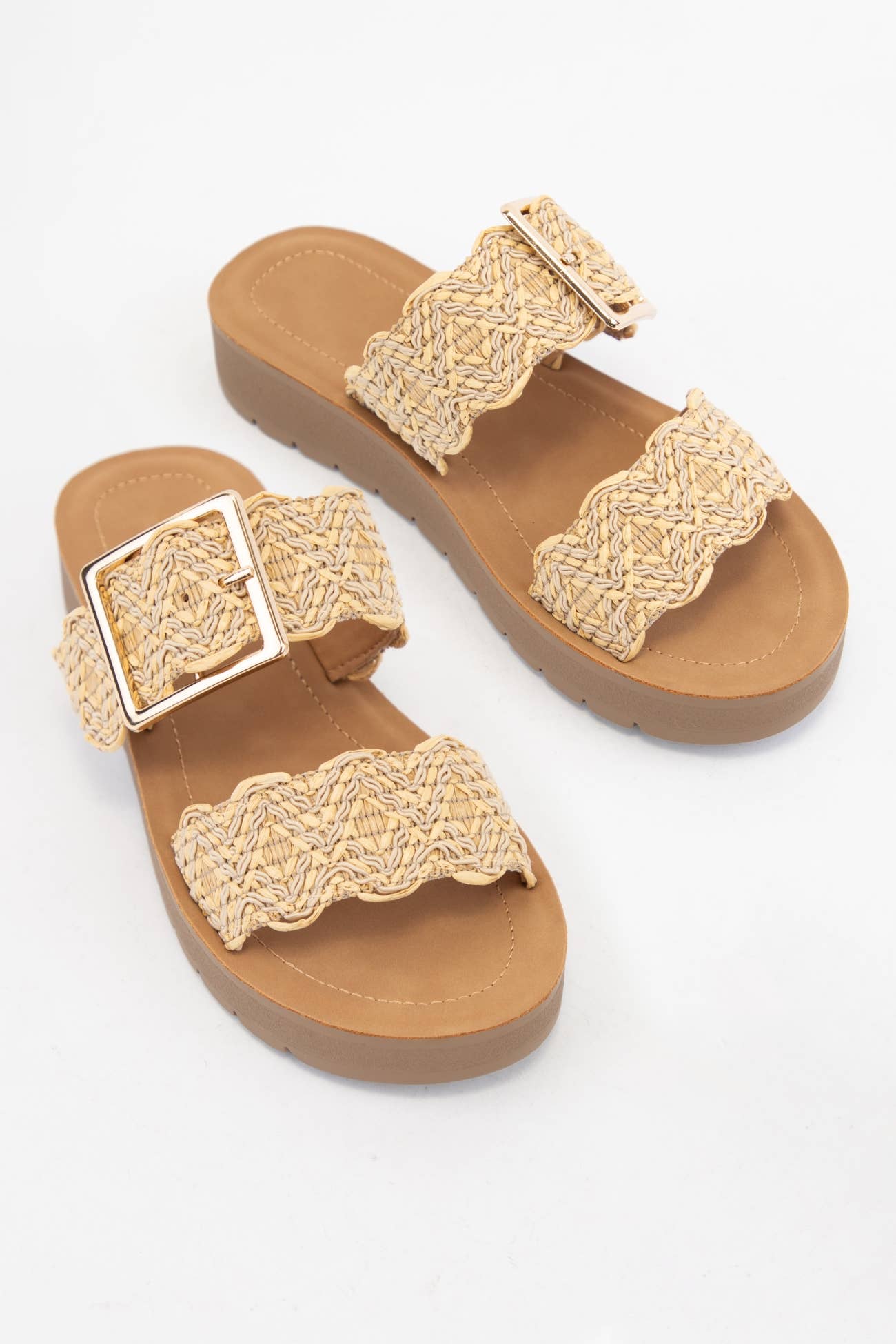 Trail Woven Raffia Double Strap Sandals
