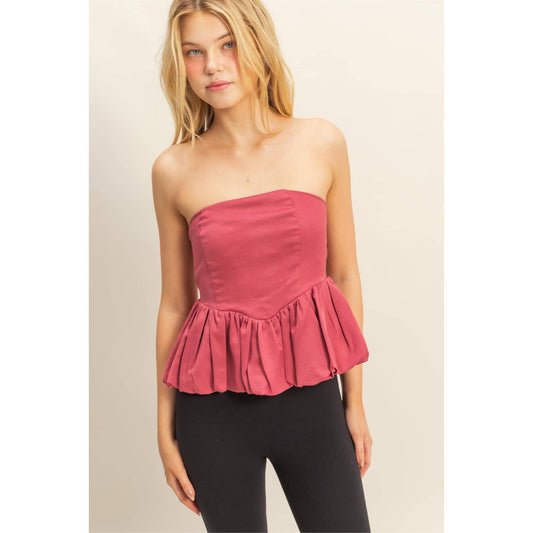 Balloon Hem Strapless Top