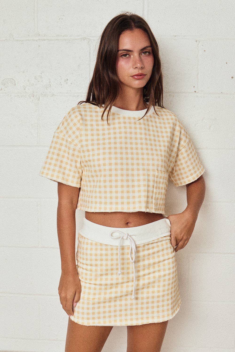 Gingham Cropped Tee and Skirt Set