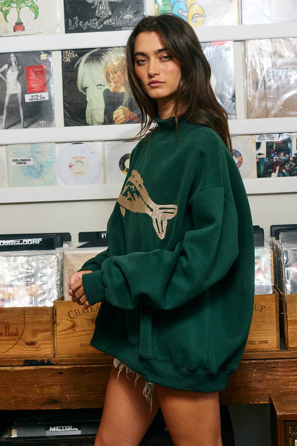 Fish-Embroidered Mock-Neck Sweatshirt