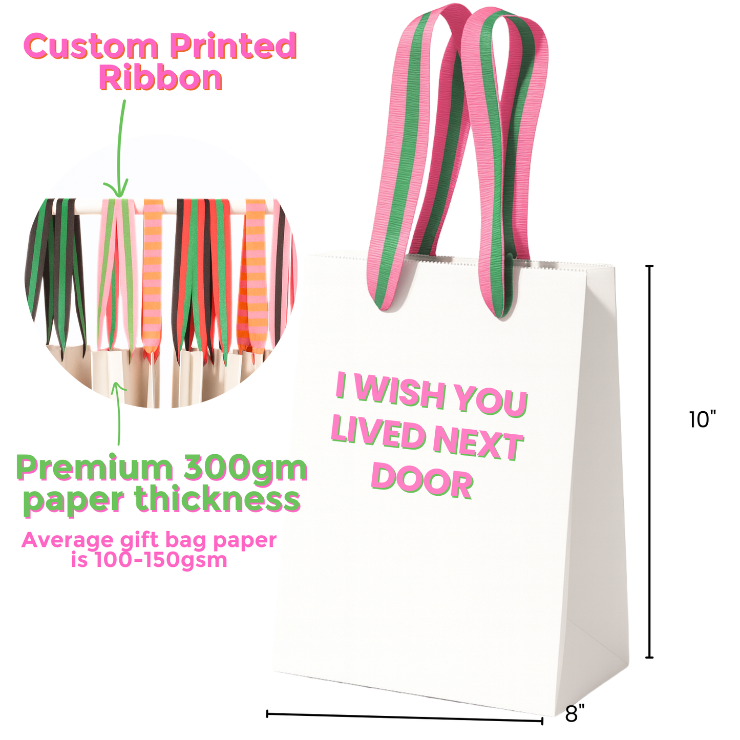 Funny Gift Bag | Wish You Lived Next Door | pink + green
