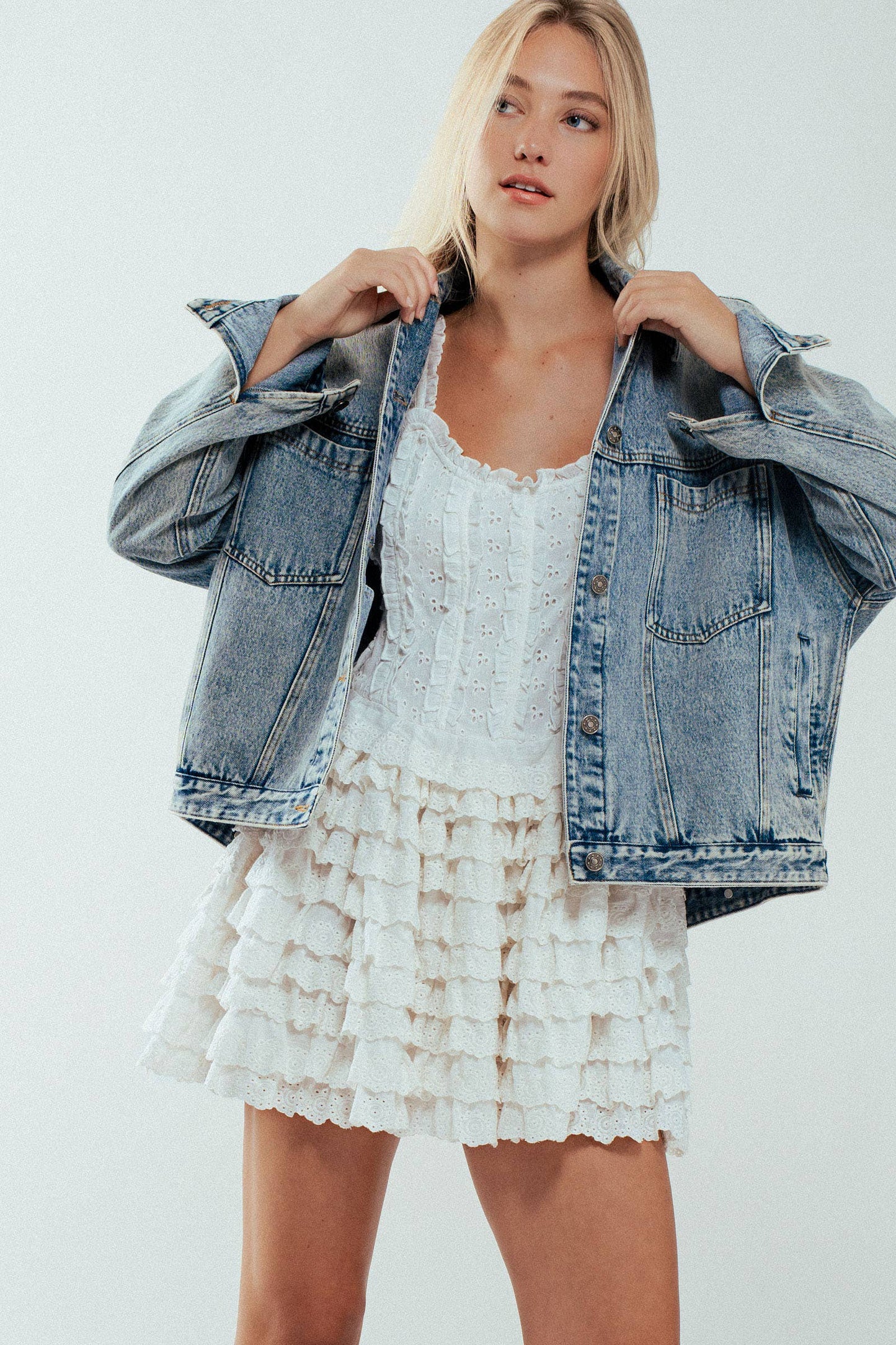 Oversized Button Up Pleated Back Western Jacket