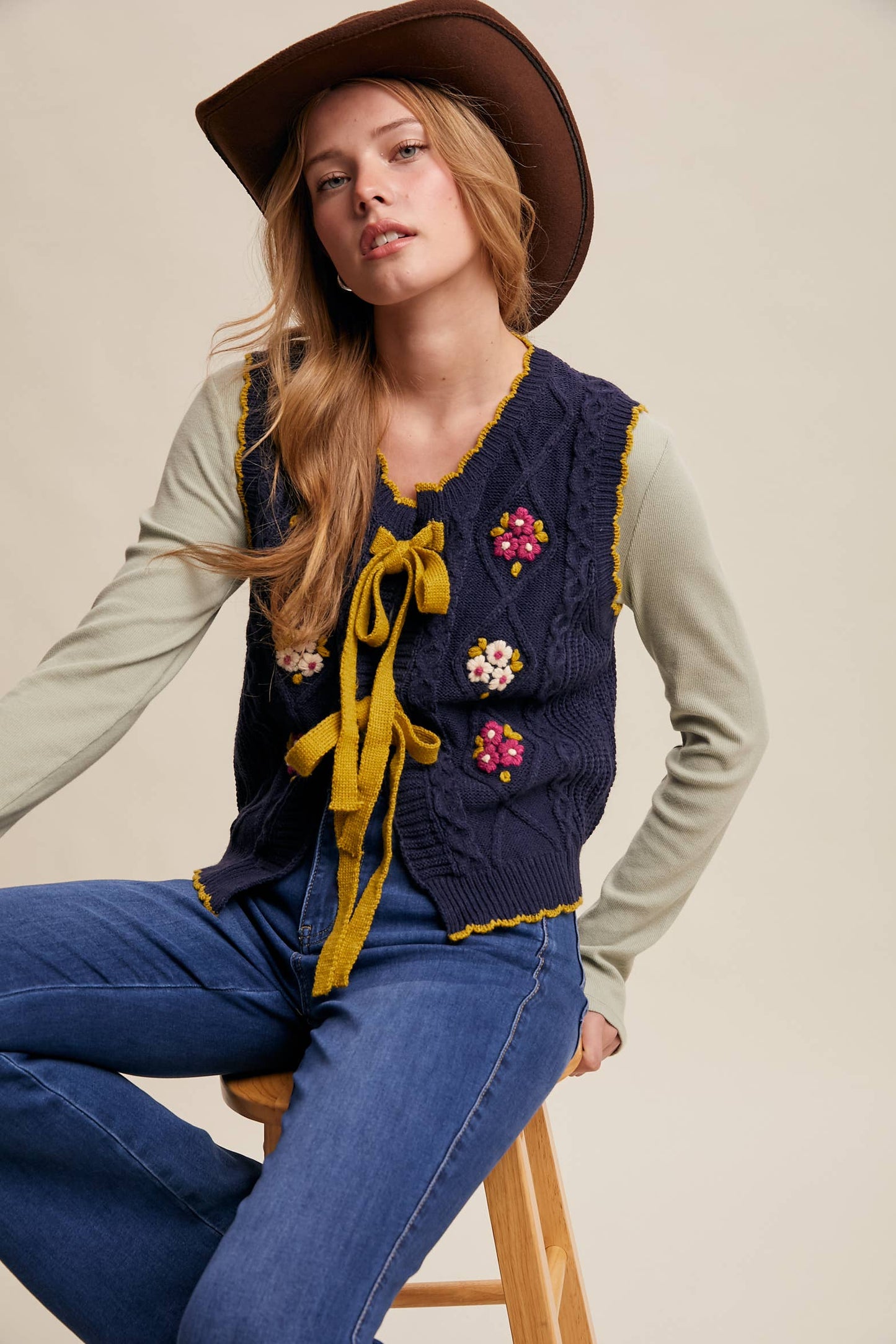 Bow-Tie Floral Knit Vest