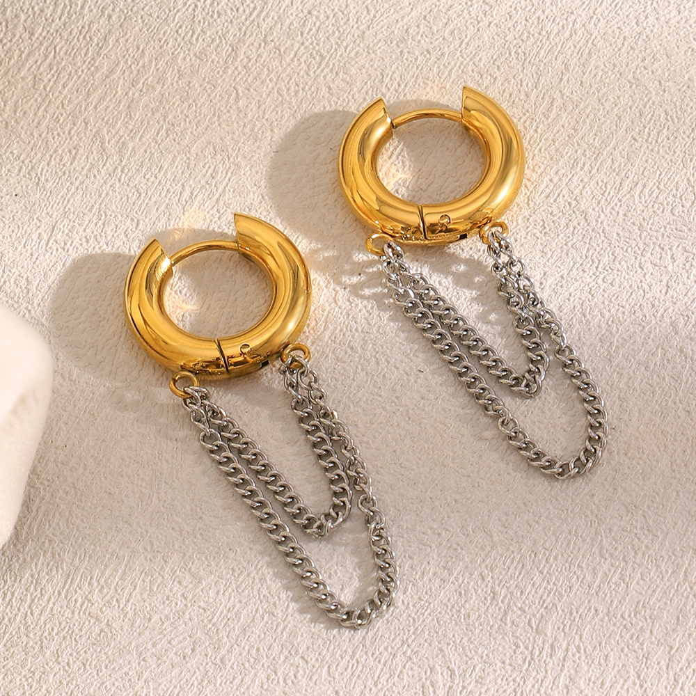 Duo Chain Hoop Earrings – Modern Water-Resistant Gold Hoops