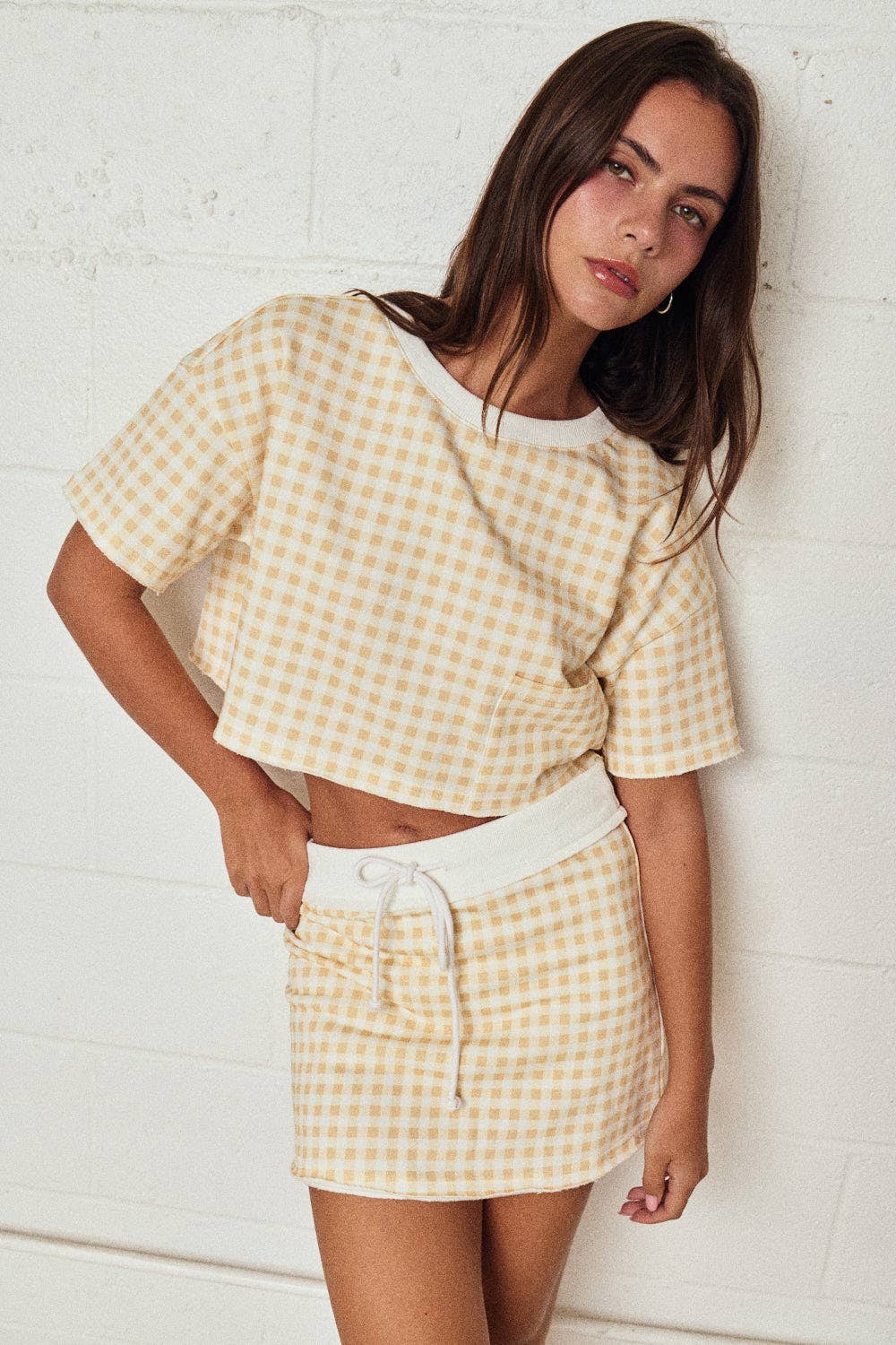 Gingham Cropped Tee and Skirt Set