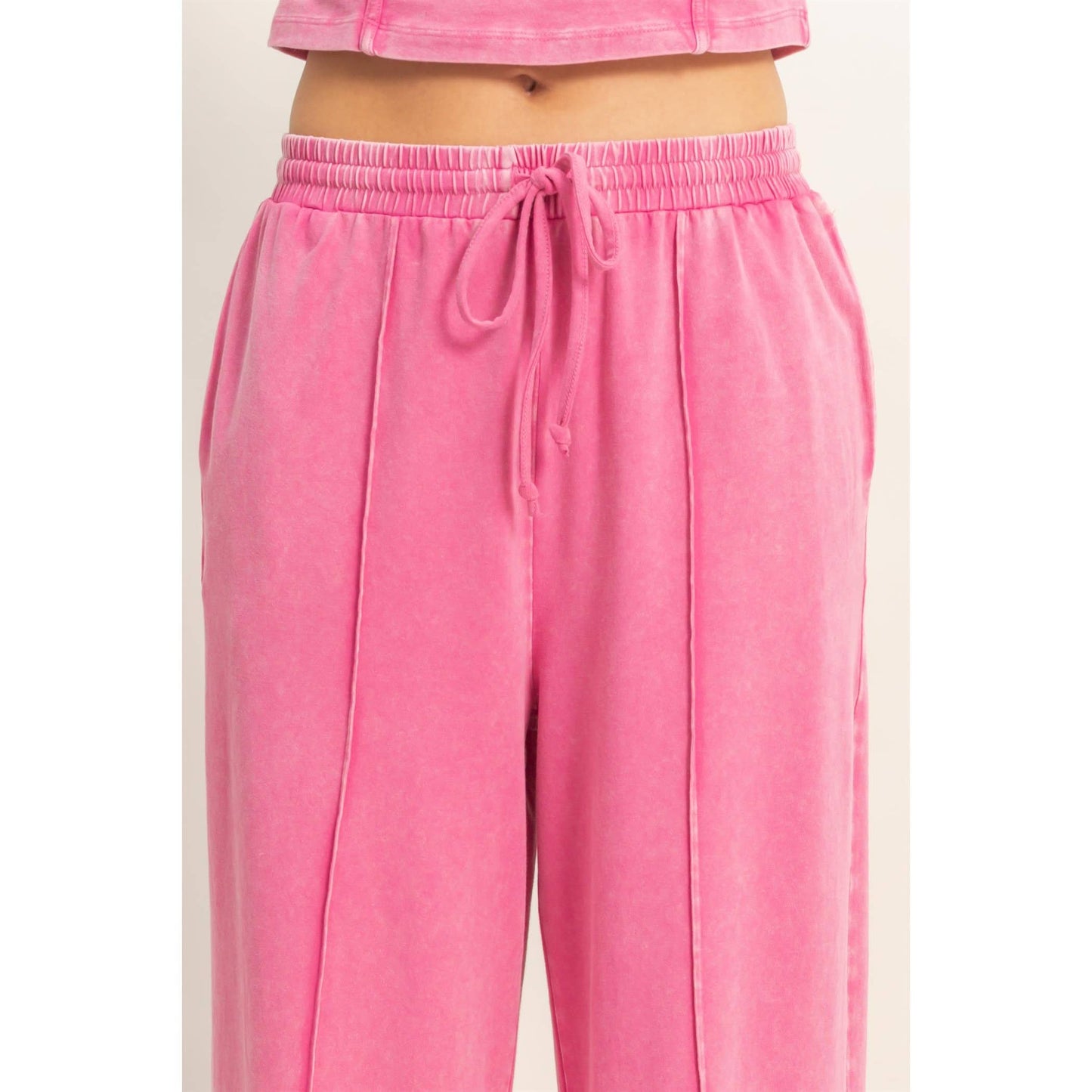 Mineral Washed Sleeveless Top & Wide Leg Pants Set: