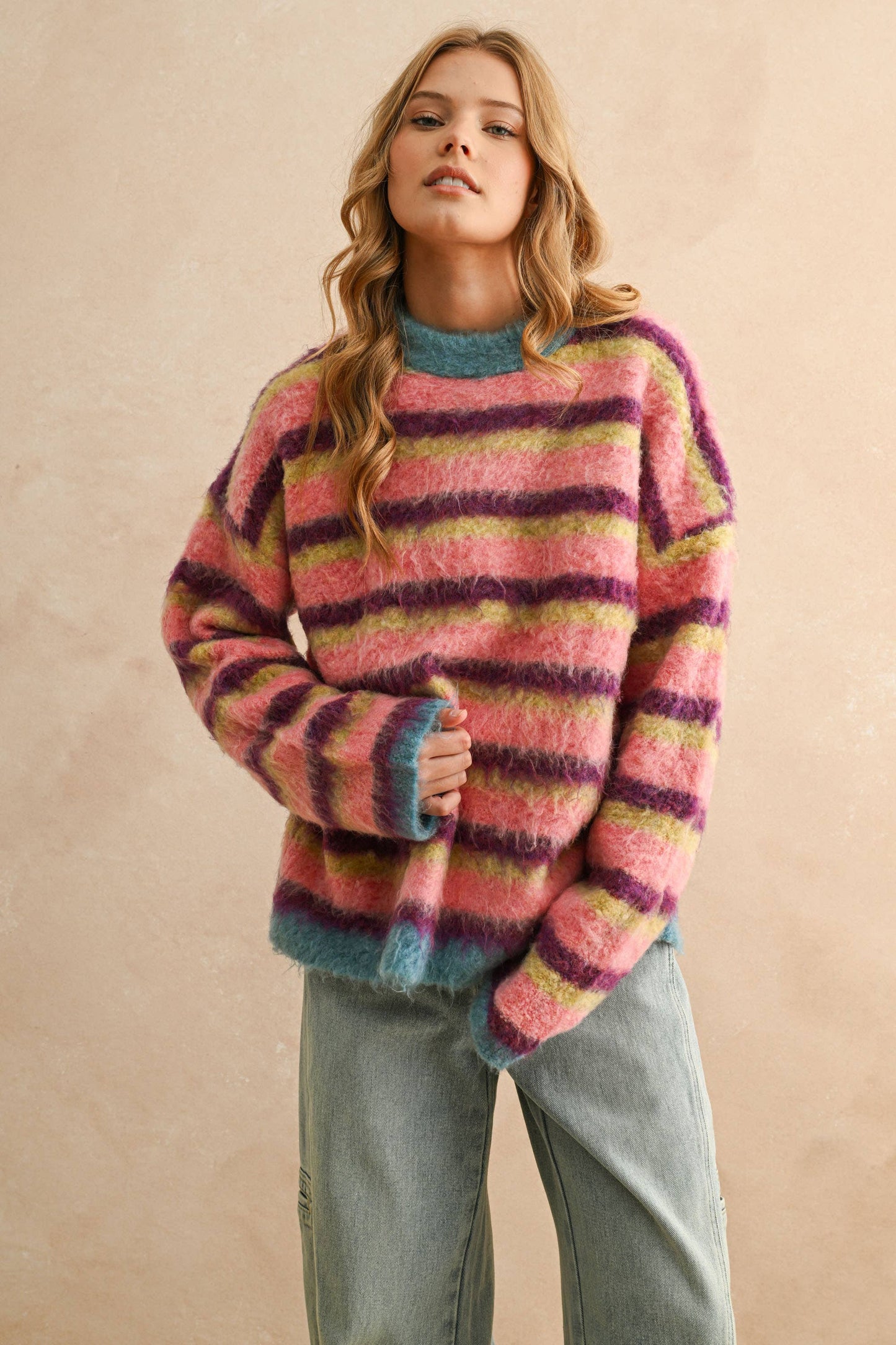 Multi Striped Brushed Sweater