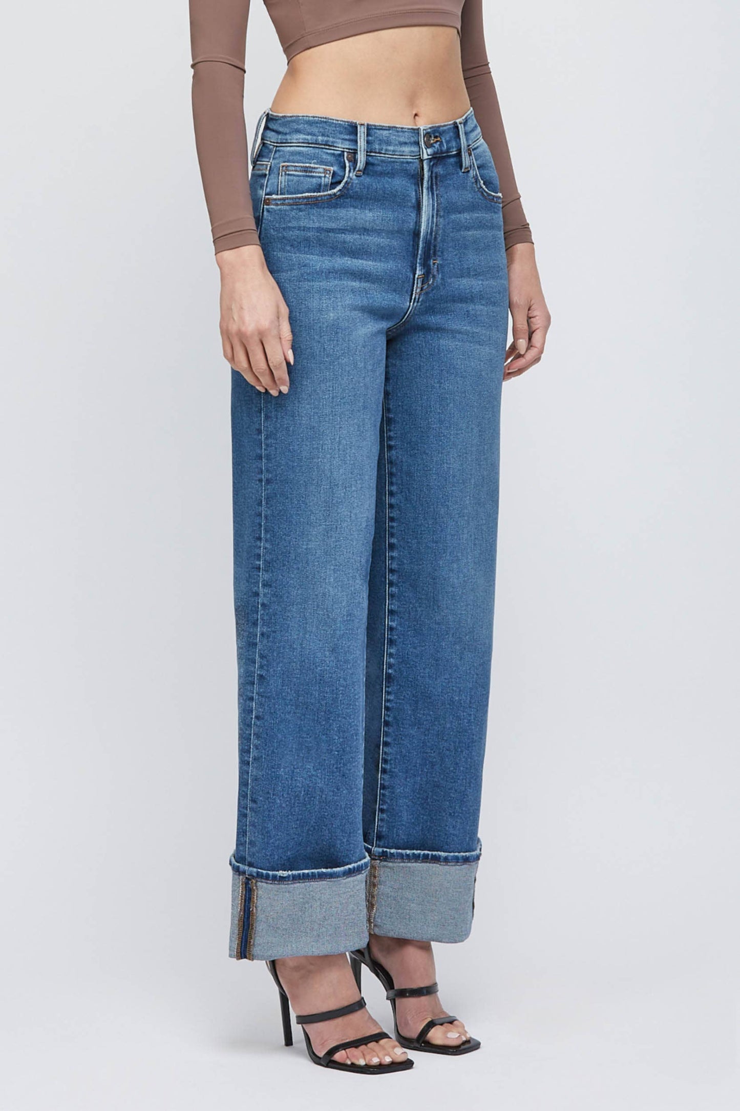 Dark Wash Cuffed Stretch Clean Dad Jean