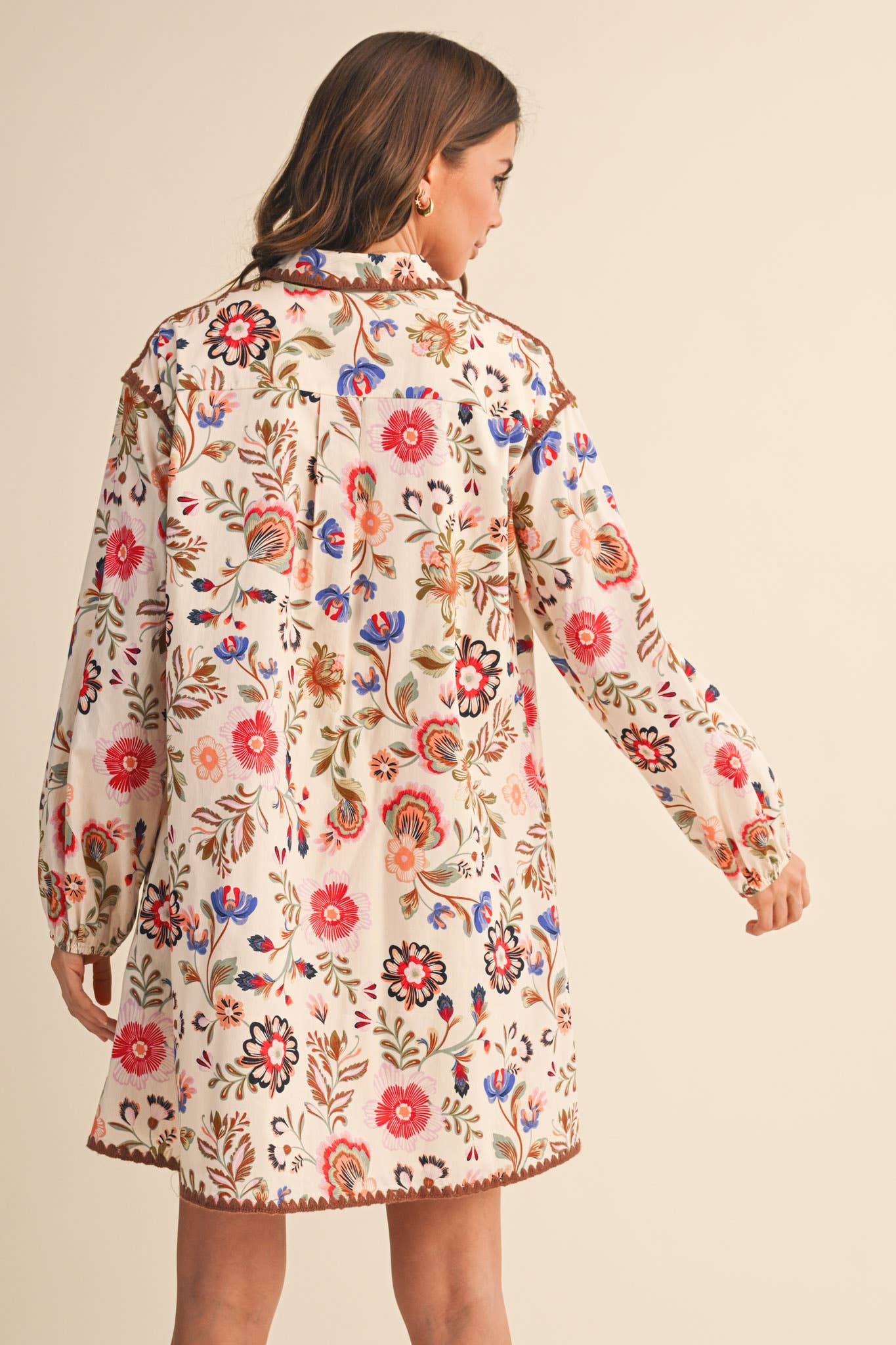 Blanket Stitch Buttoned Mini Dress