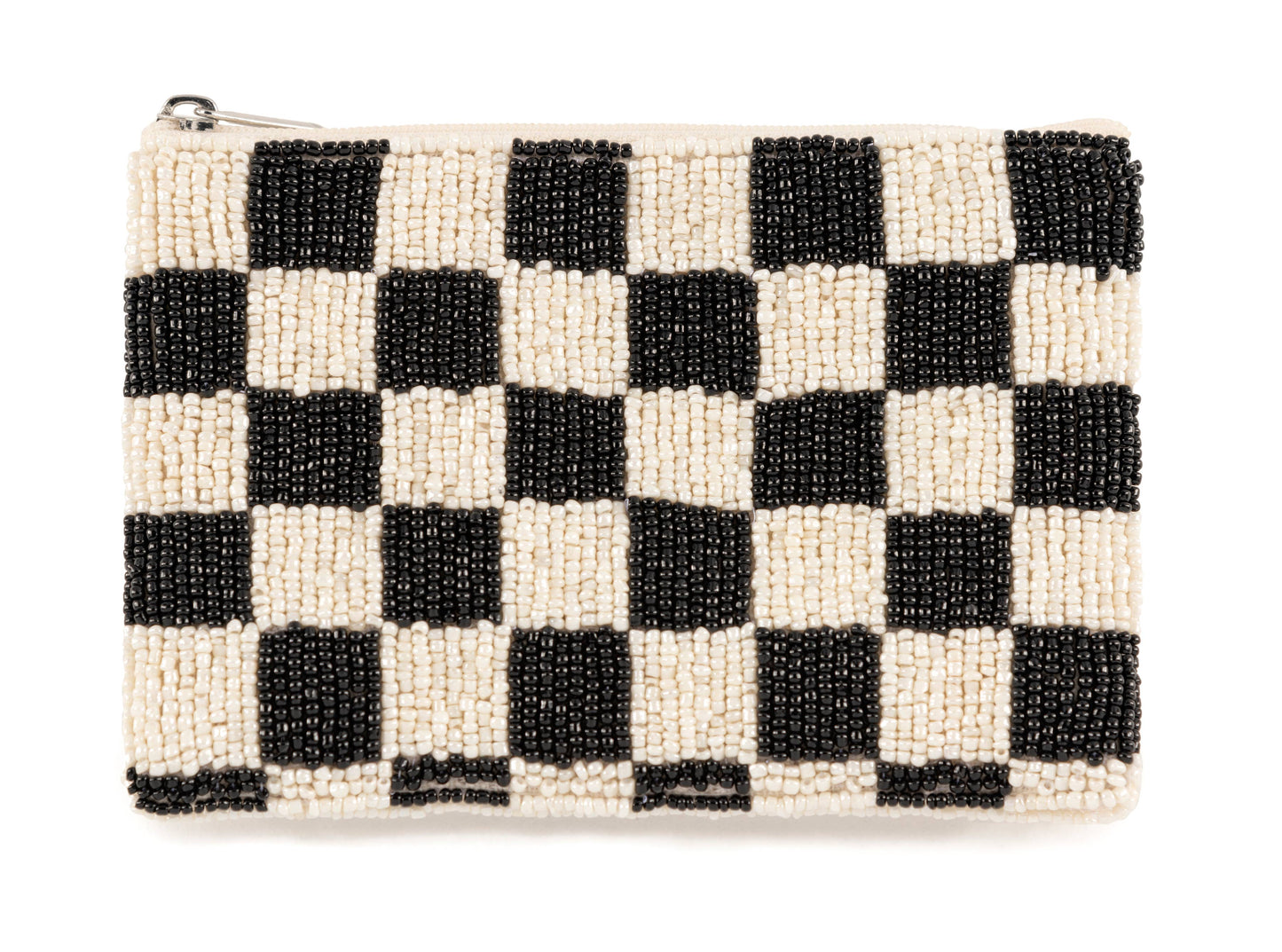 Checks Beaded Zip Pouch