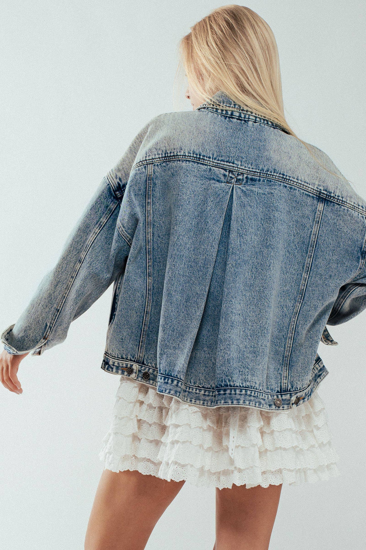 Oversized Button Up Pleated Back Western Jacket