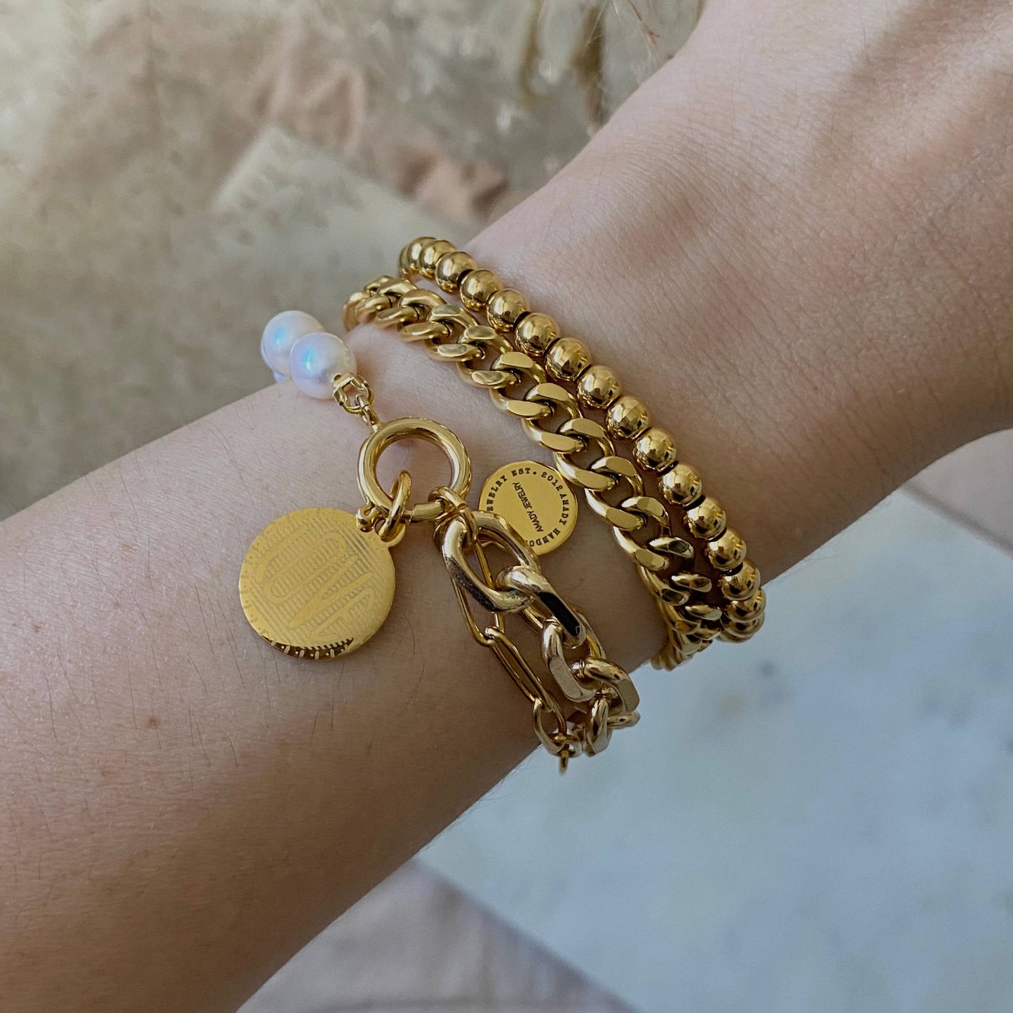 Gold filled 18k curb chain bracelet layering jewelry