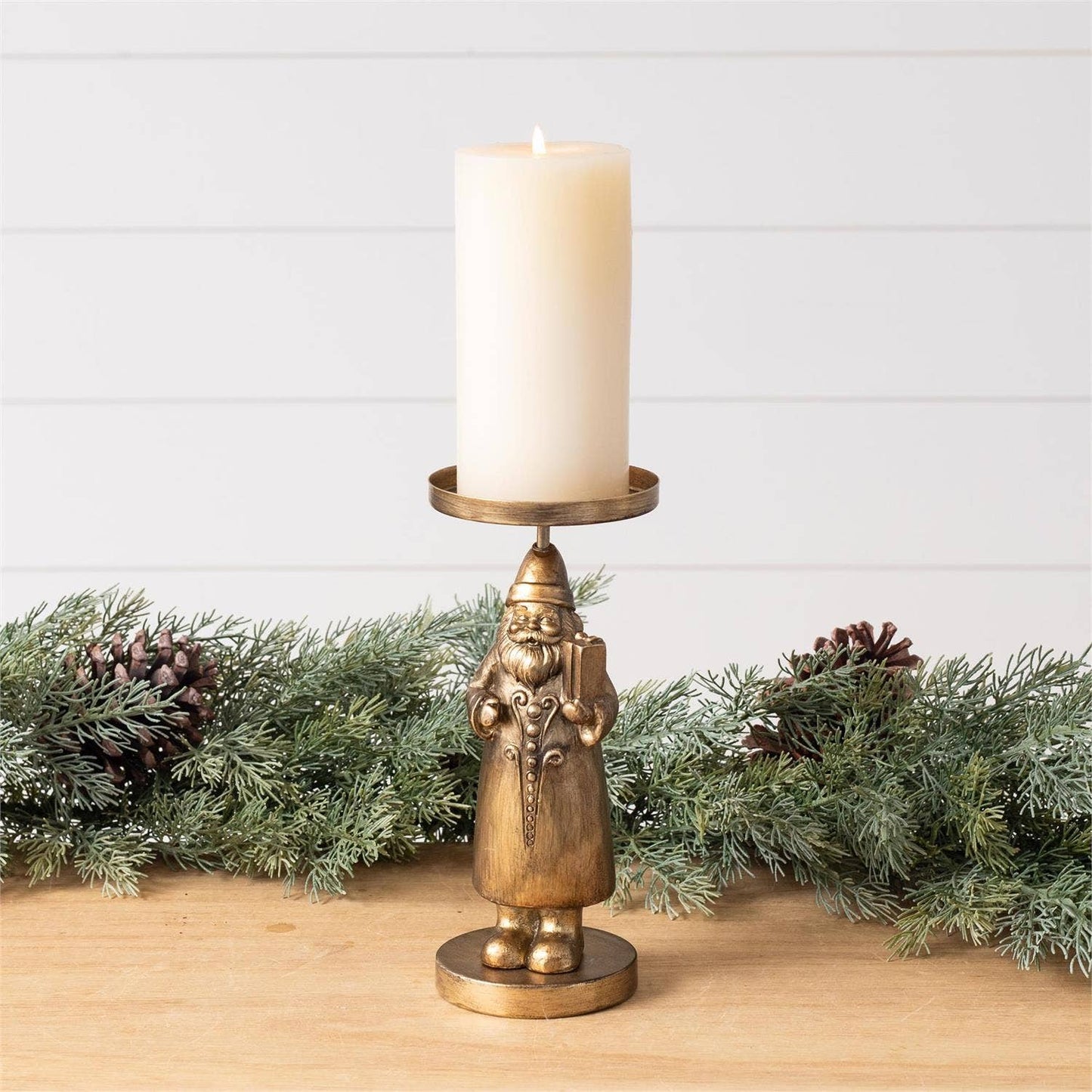 Candle Holder - Gold Santa Figure