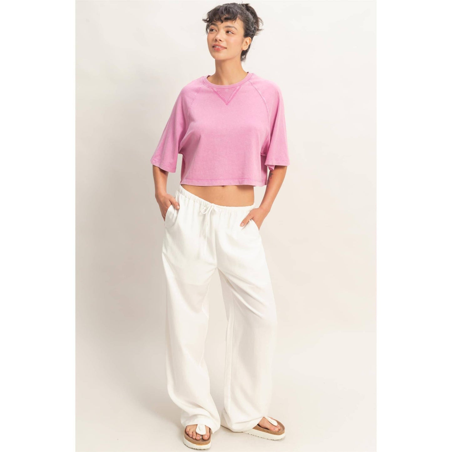 Mineral Washed Cropped Tee: FUCHSIA