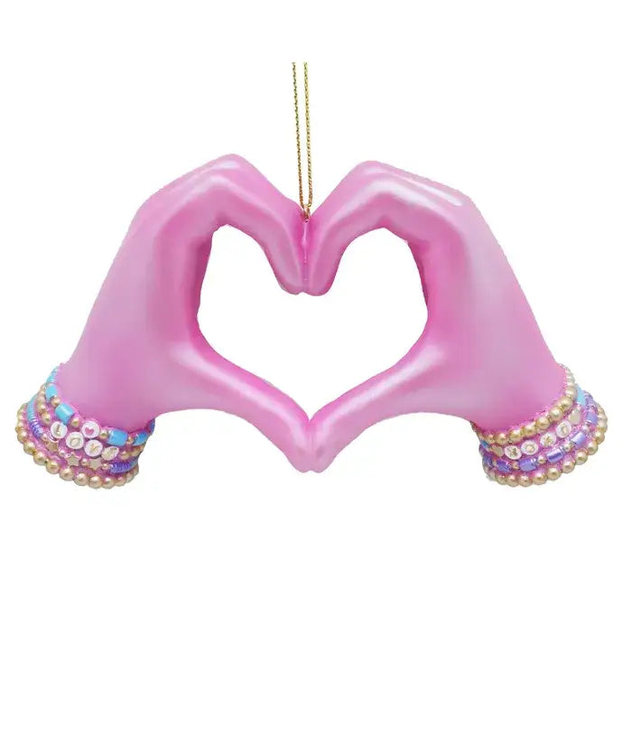 5" Resin Pink Heart Hand Ornament