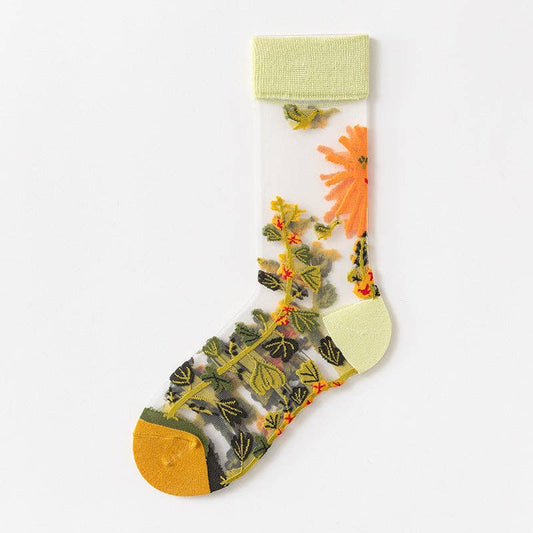 Floral Pattern Sheer Socks