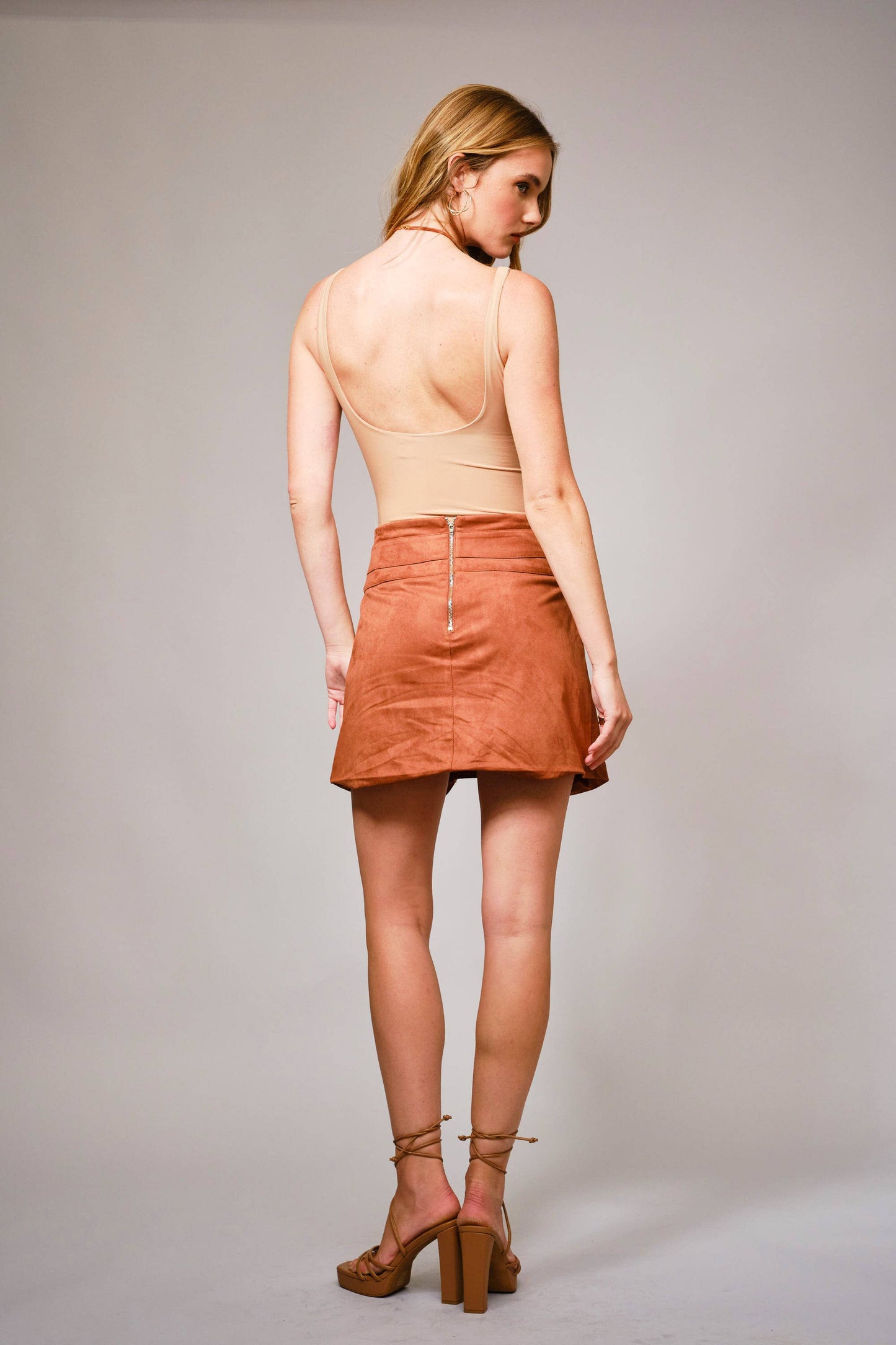 Suede Ring Tassel Tie Mini Skirt