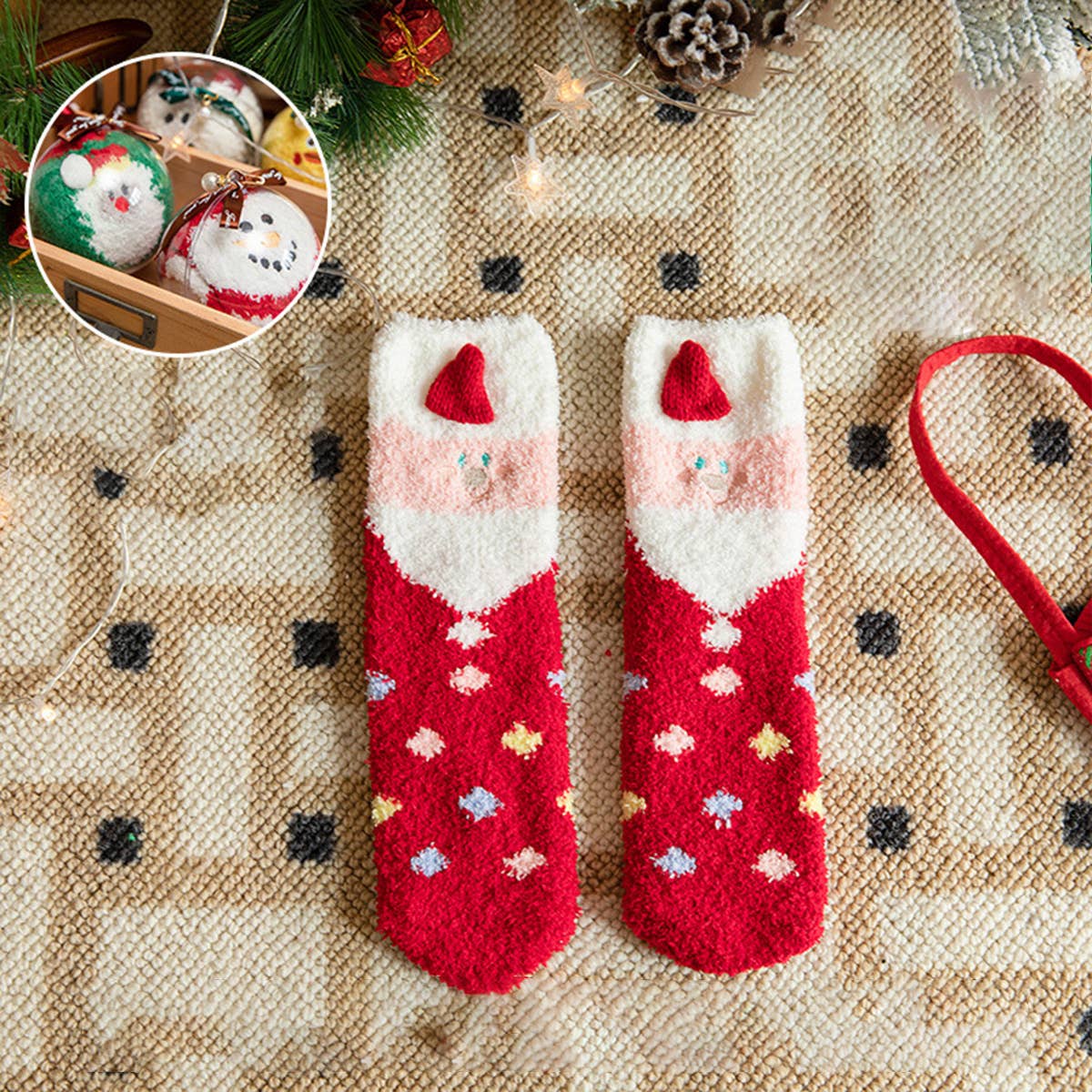 Fuzzy Christmas Socks in an Ornament