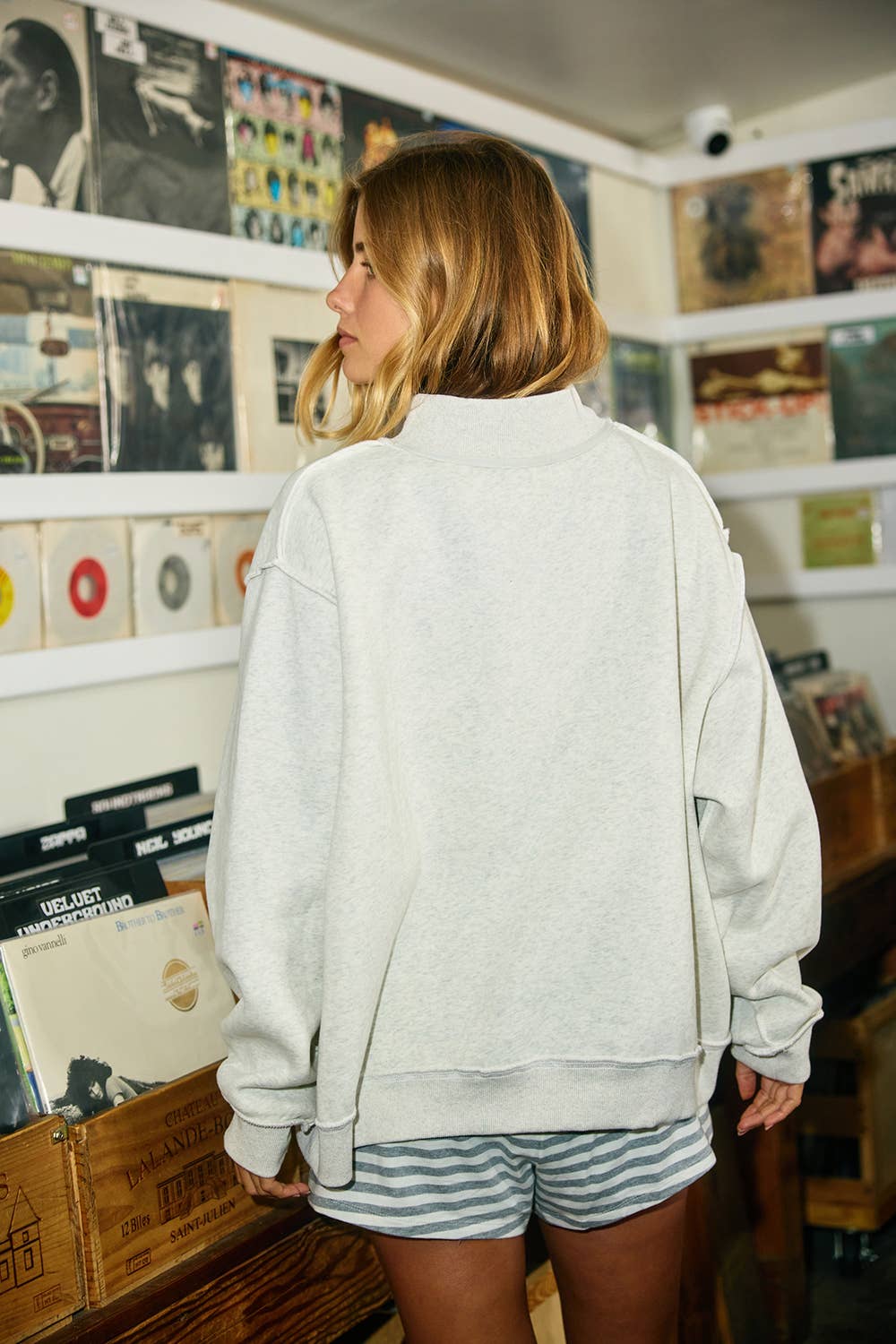 'PILATES & YOGA' Print Reversible Sweatshirt: Ash grey/Brown