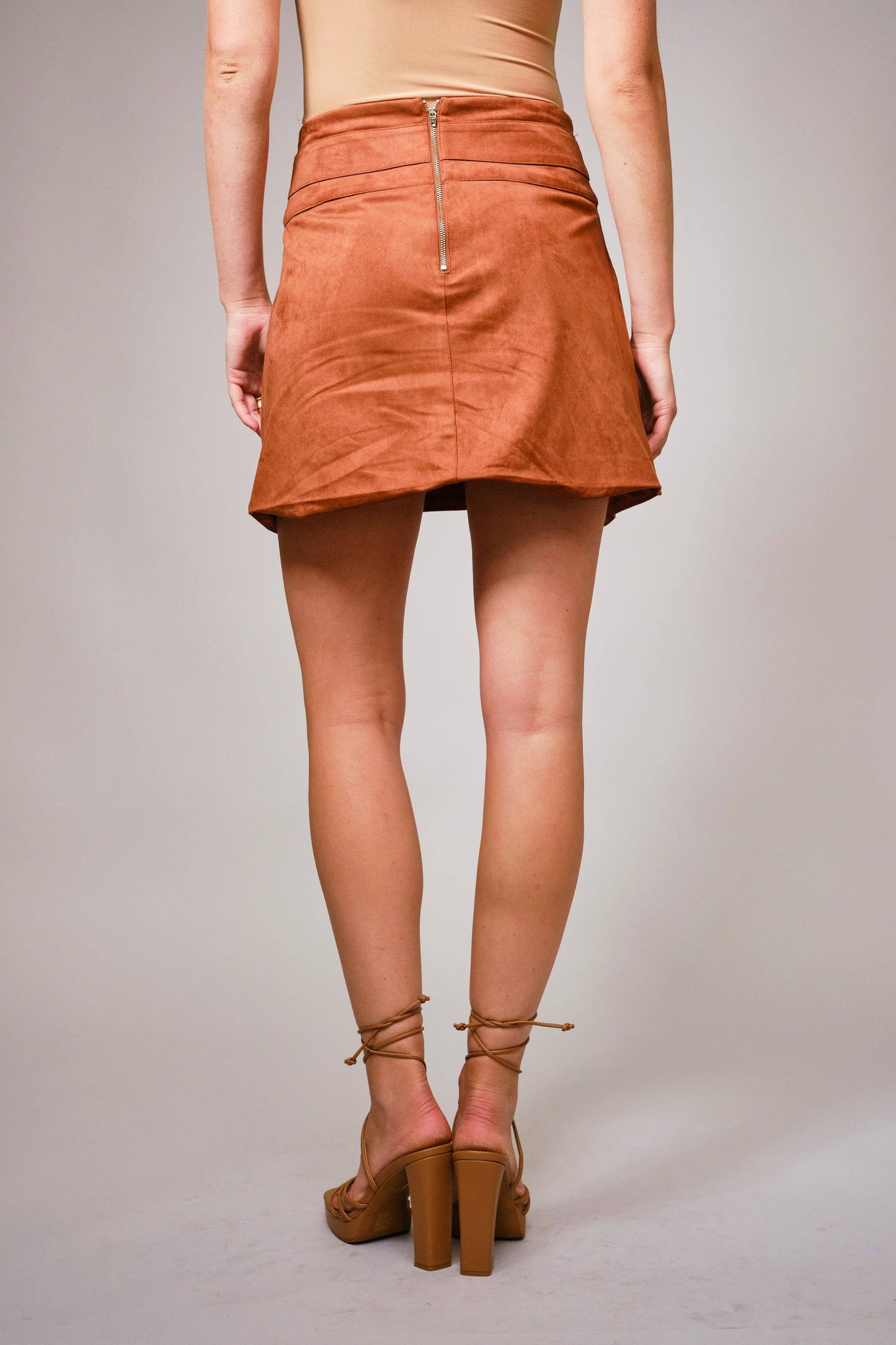 Suede Ring Tassel Tie Mini Skirt