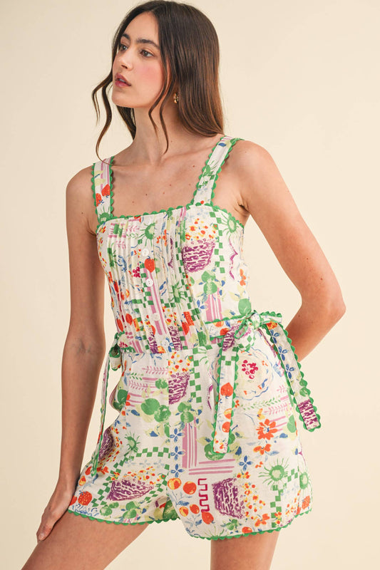 Floral Scallop Trim Romper