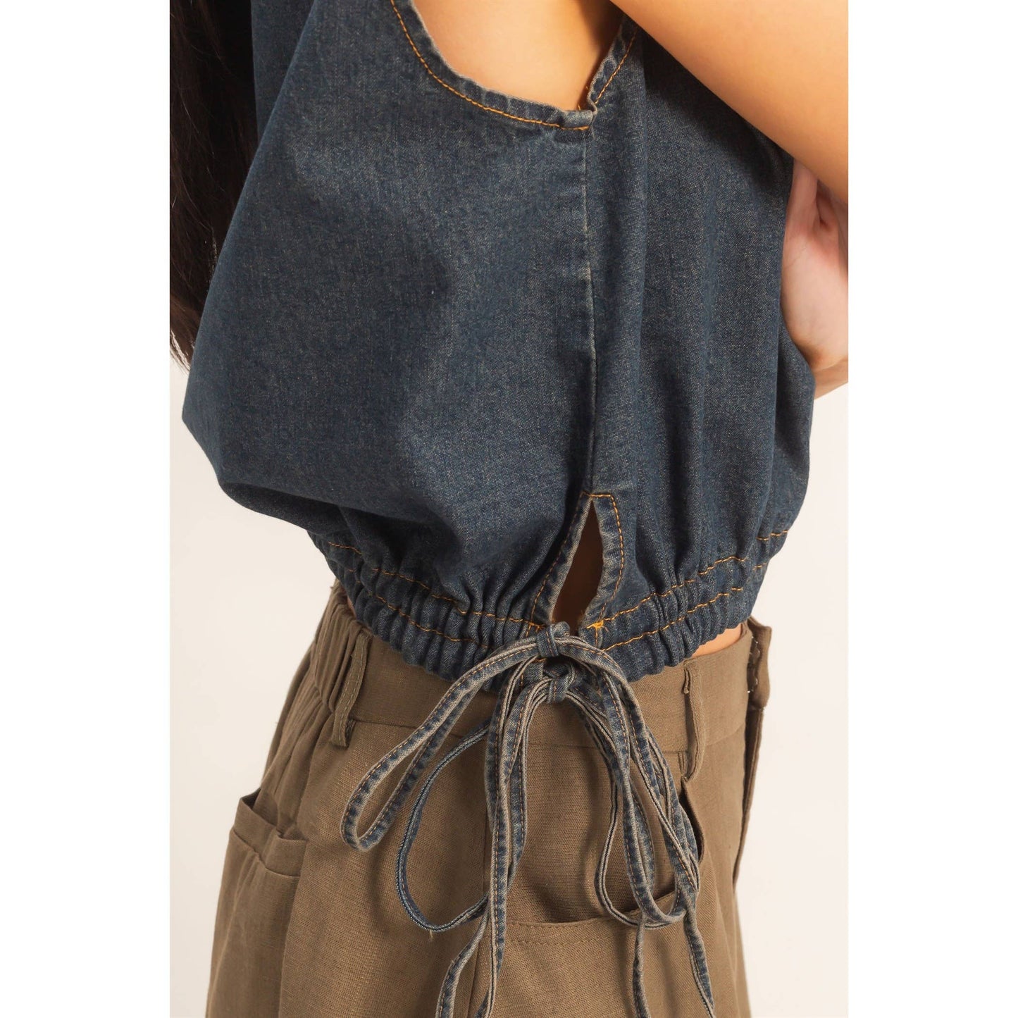 Collared V-Neck Drawstring Tank