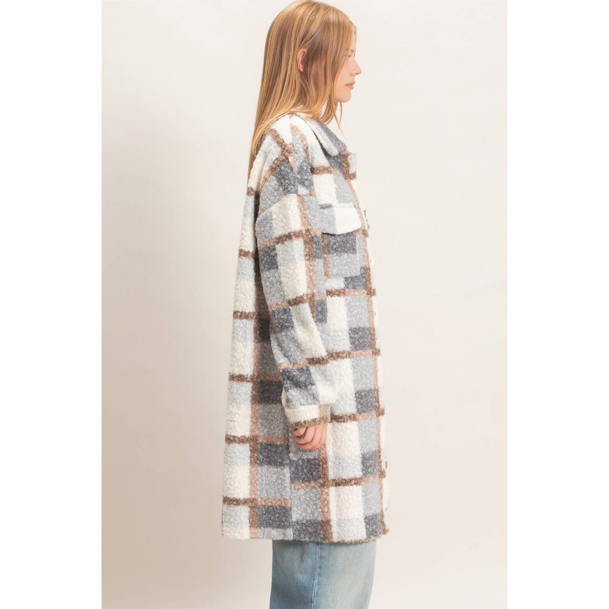 Plaid Teddy Longline Shacket