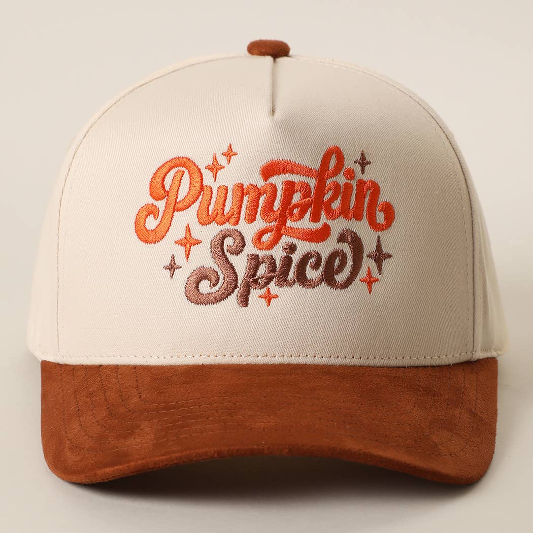 Pumpkin Spice Embroidered Two-Tone Suede Brim Trucker Hat