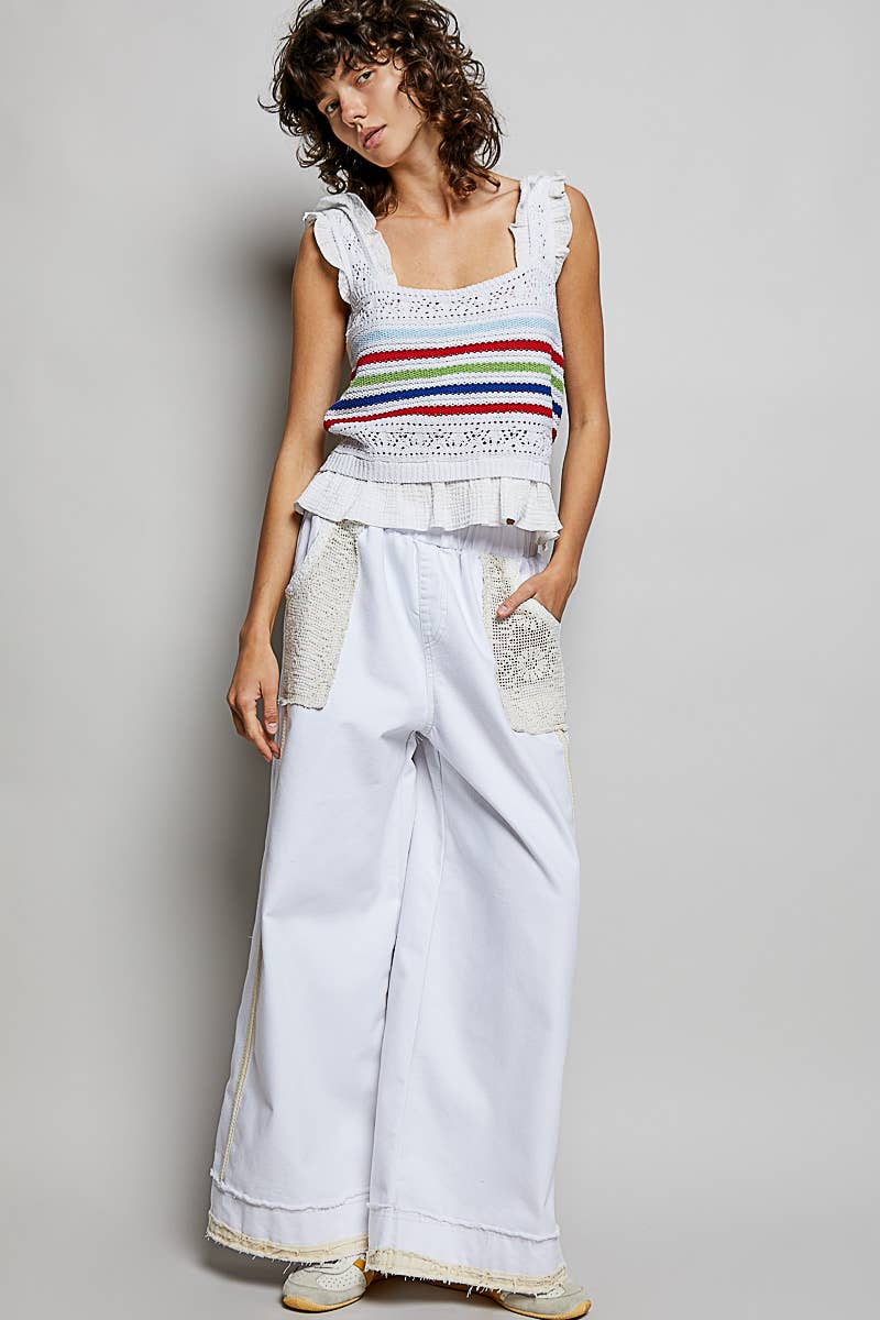 Sleeveless Striped Ruffle Sweater Top