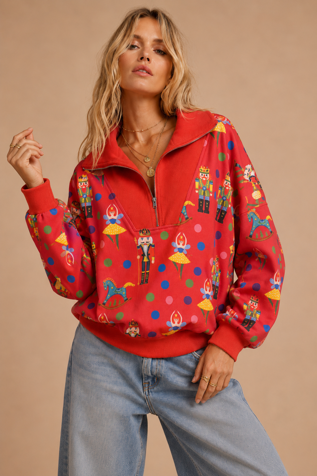 Nutcracker Print Quarter-Zip Sweatshirt