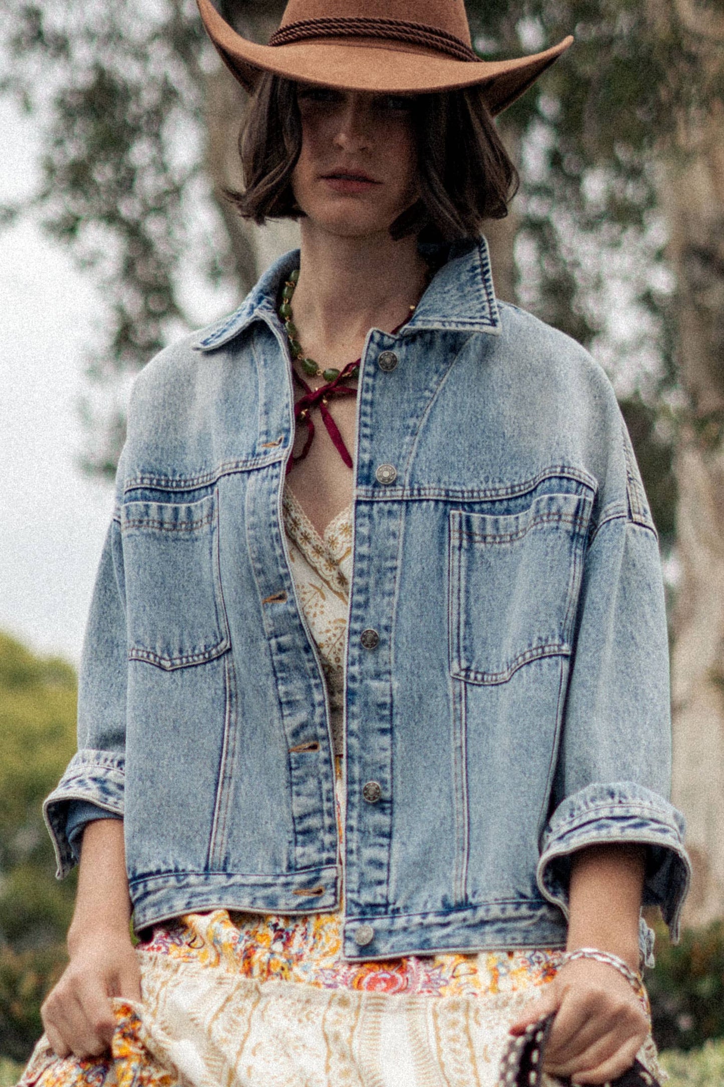 Oversized Button Up Pleated Back Western Jacket