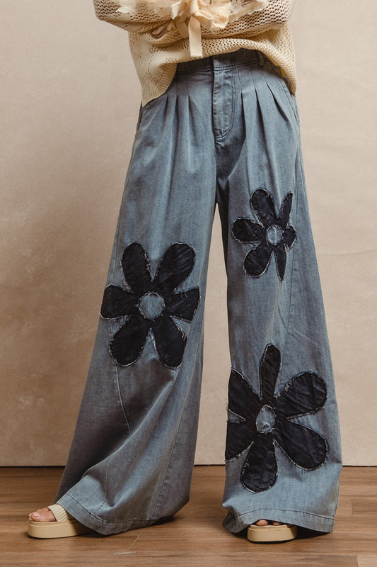 Flower Patchwork Wide Pants