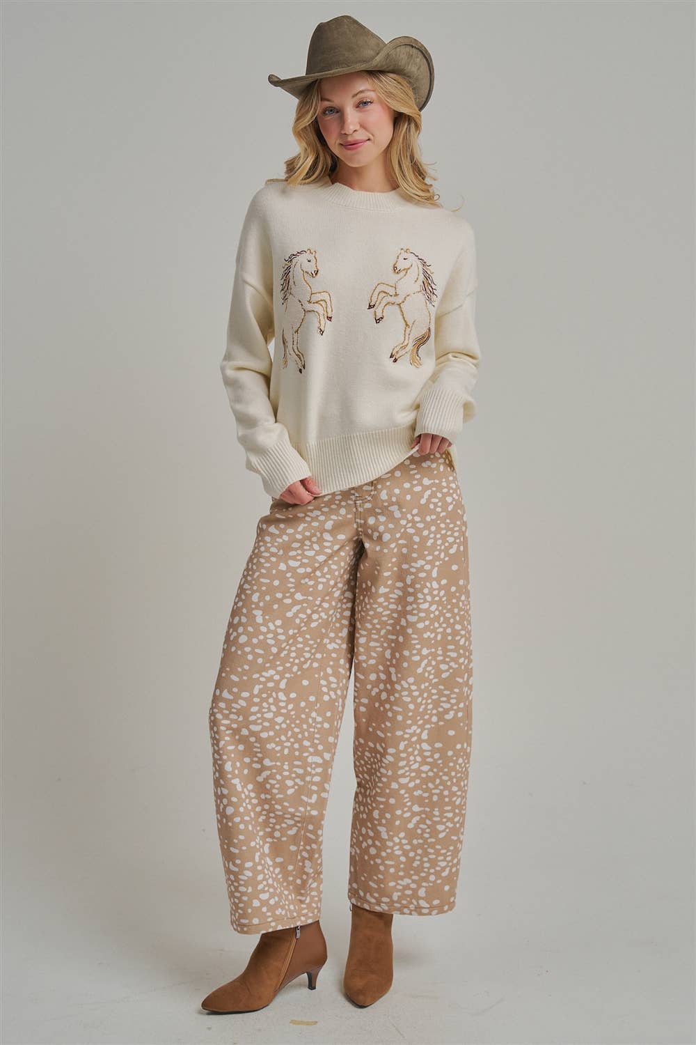 Deer Print Barrel Jeans