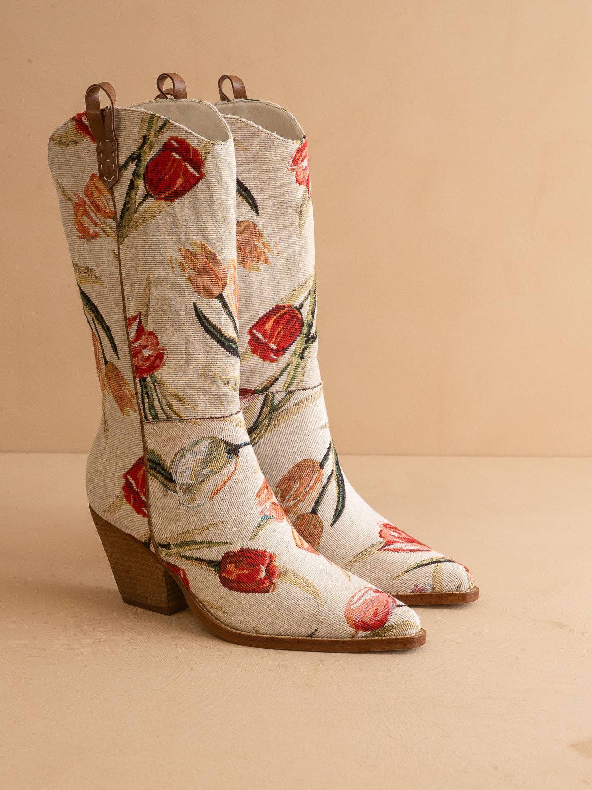 The Tesha | Beige Tulip Floral Cowboy Boot