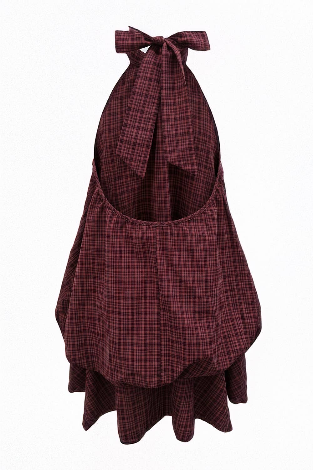 Plaid Halter Neck Bow Bubble Mini Dress