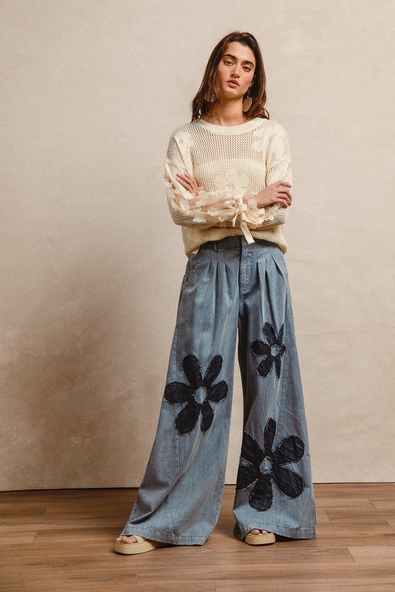 Flower Patchwork Wide Pants