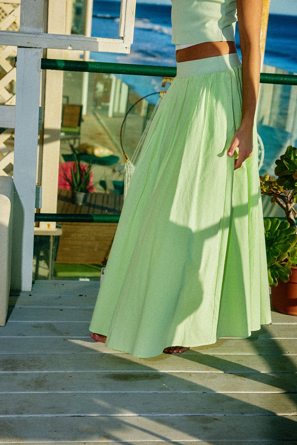 Solid Ribbed Top & Flared A-Line Maxi Skirt