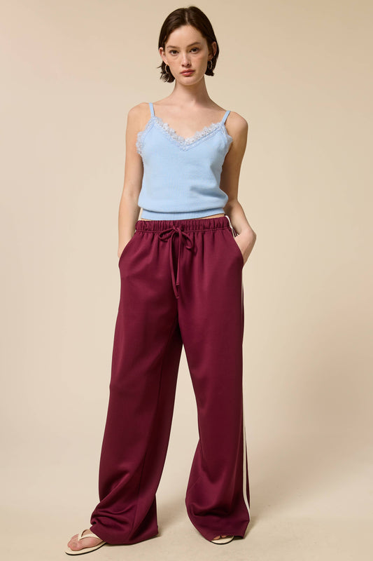 Wide Leg Track Pants with Side Stripes