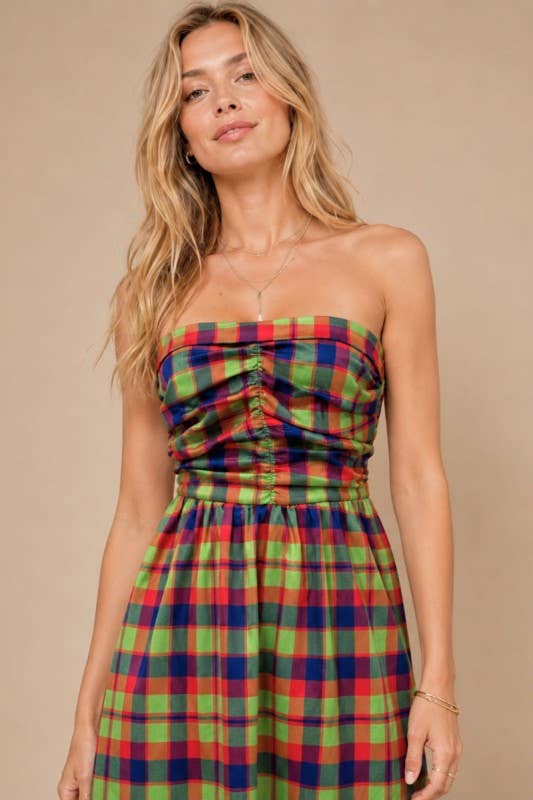 Plaid Strapless Maxi Dress