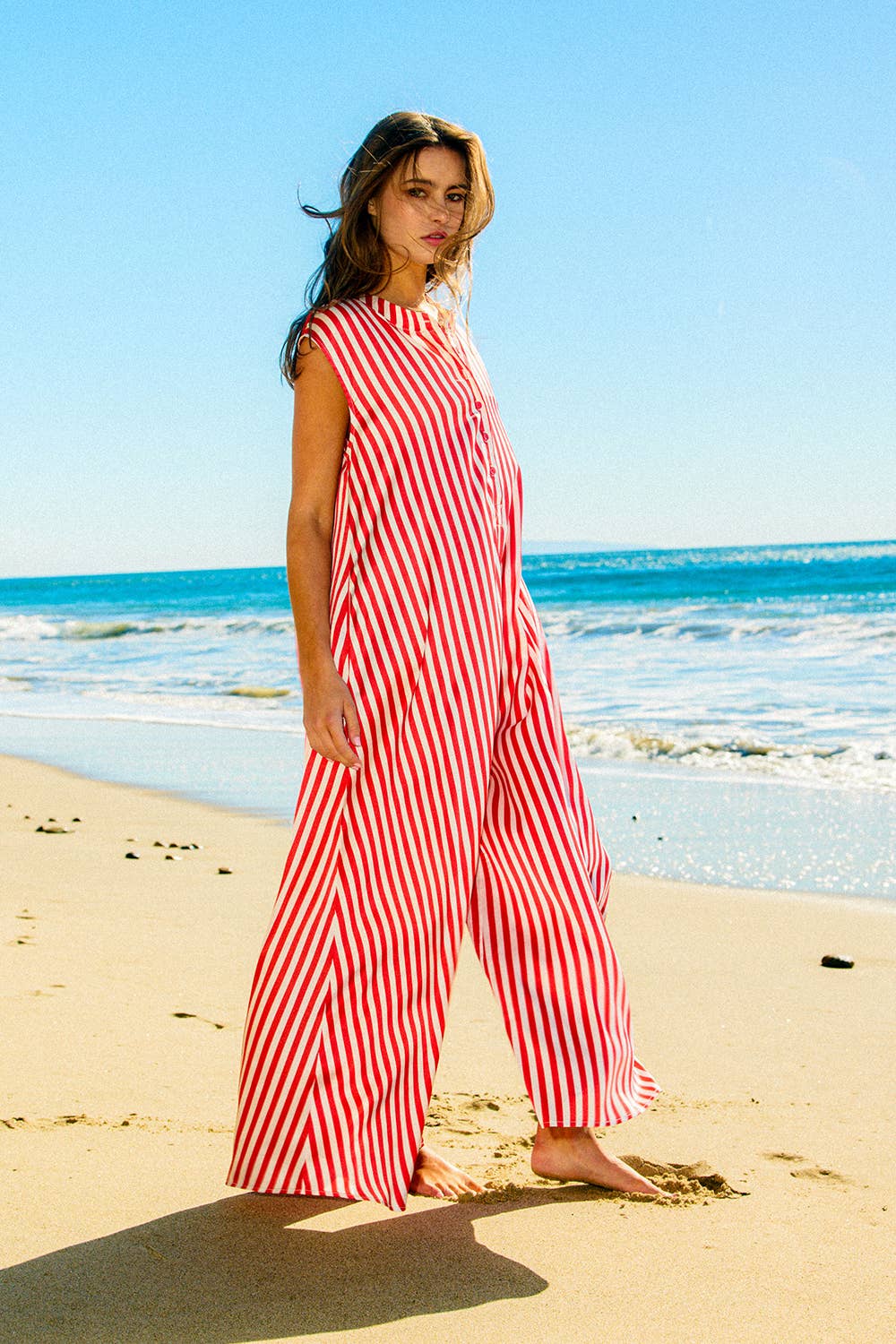 Wide Leg Stripe Satin Jumpsuit