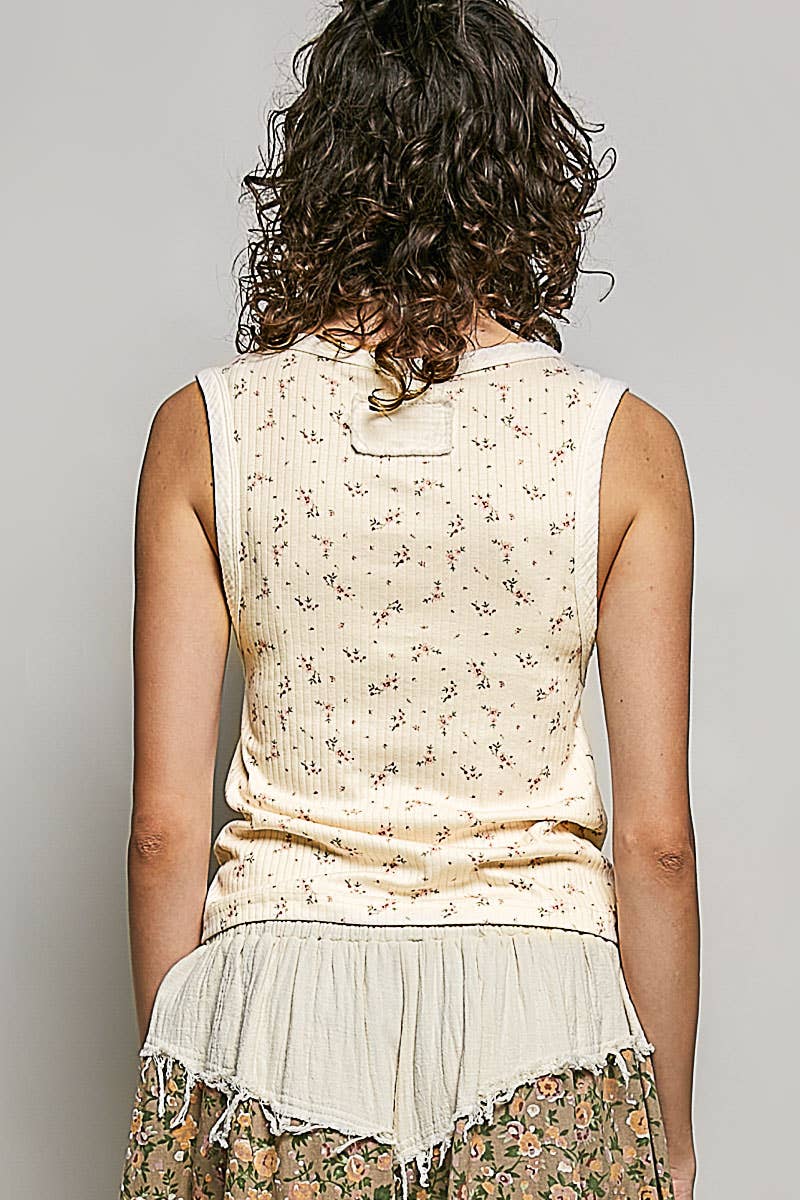 Sleeveless Ribbed Floral Knit Top