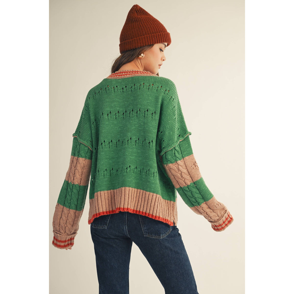 Striped Twisted Ribbed Soft Sweater