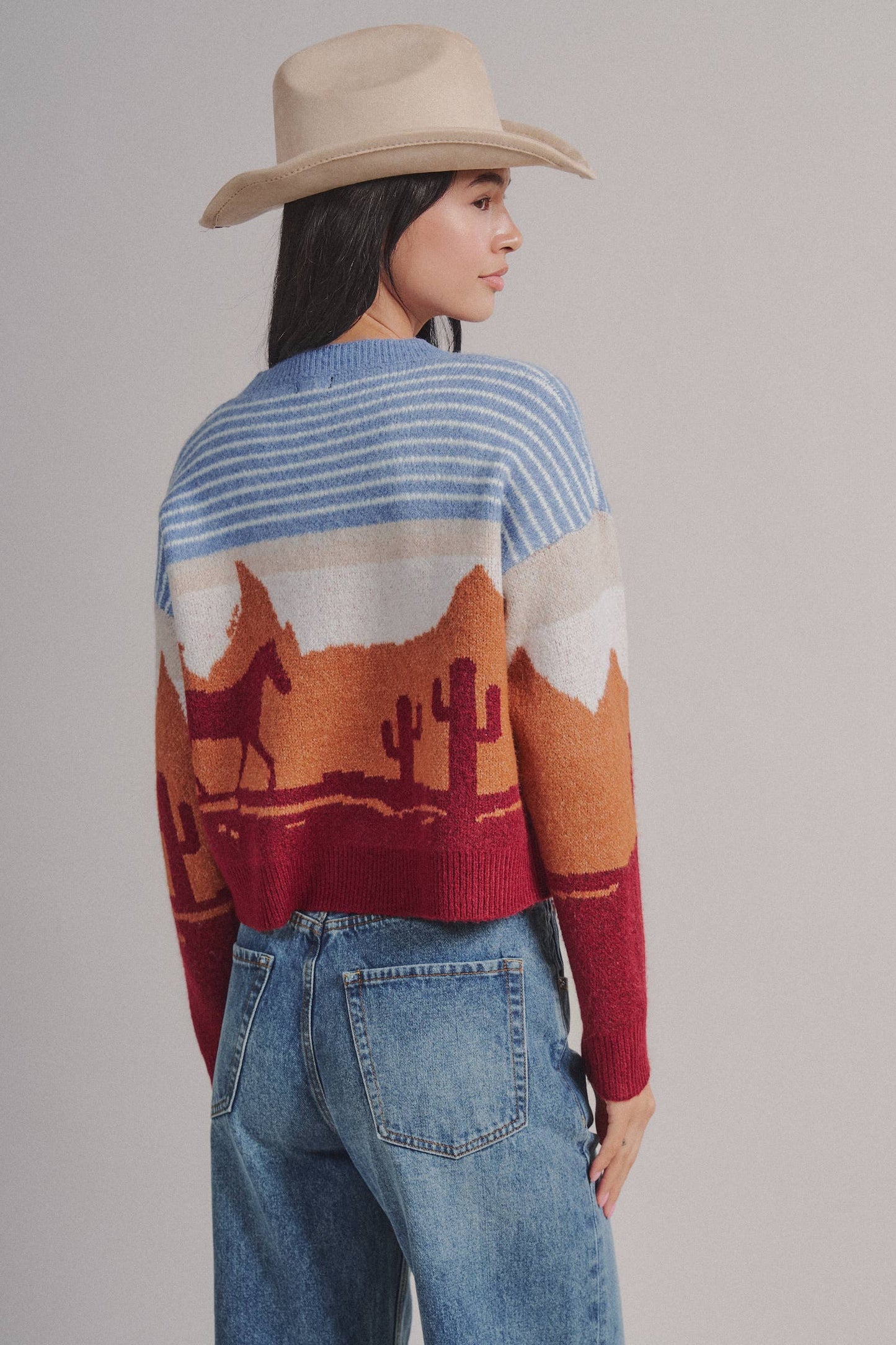 Western Desert Scene Cropped Button Cardigan