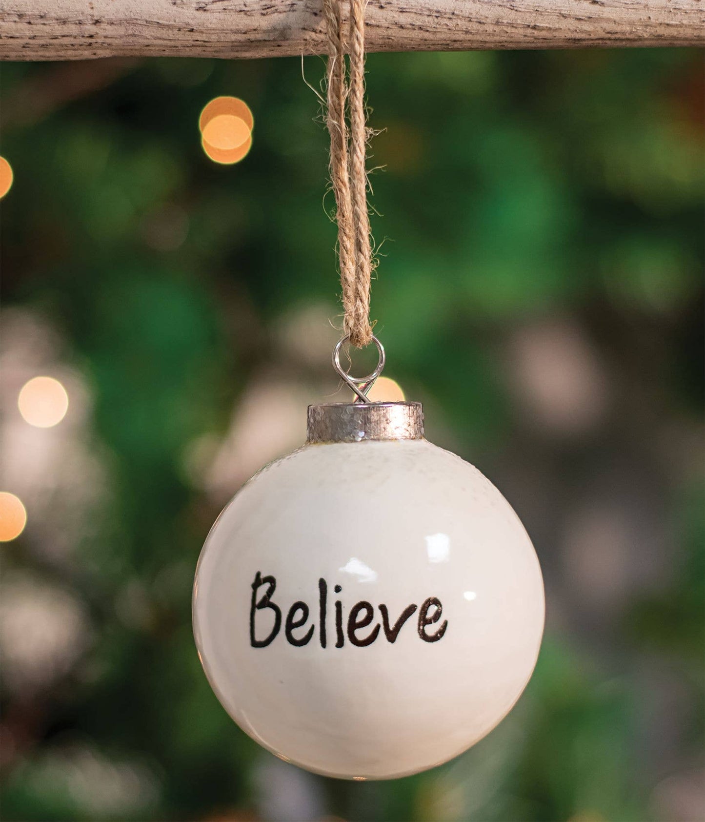 Believe White Ceramic Ornament