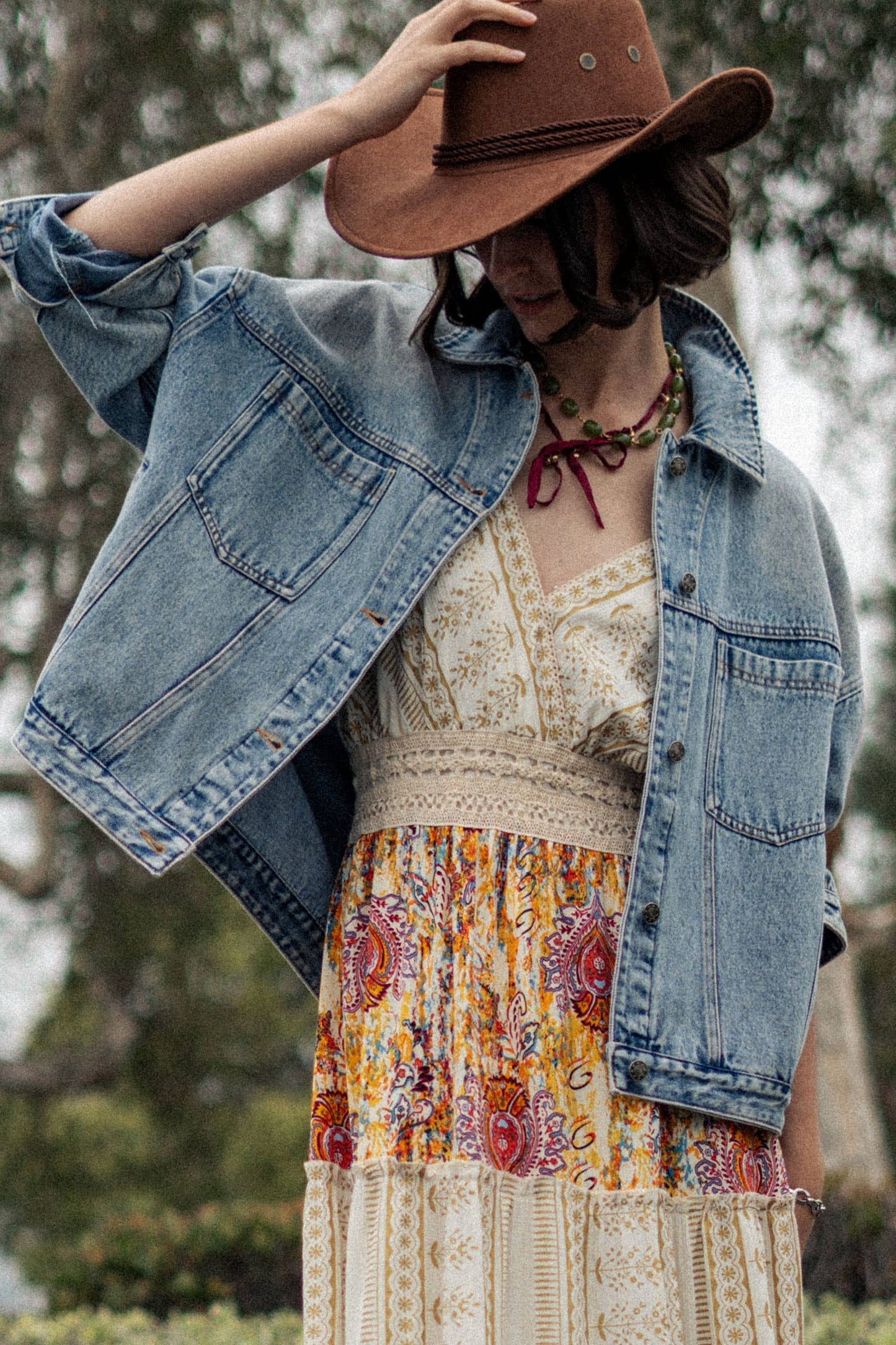Oversized Button Up Pleated Back Western Jacket